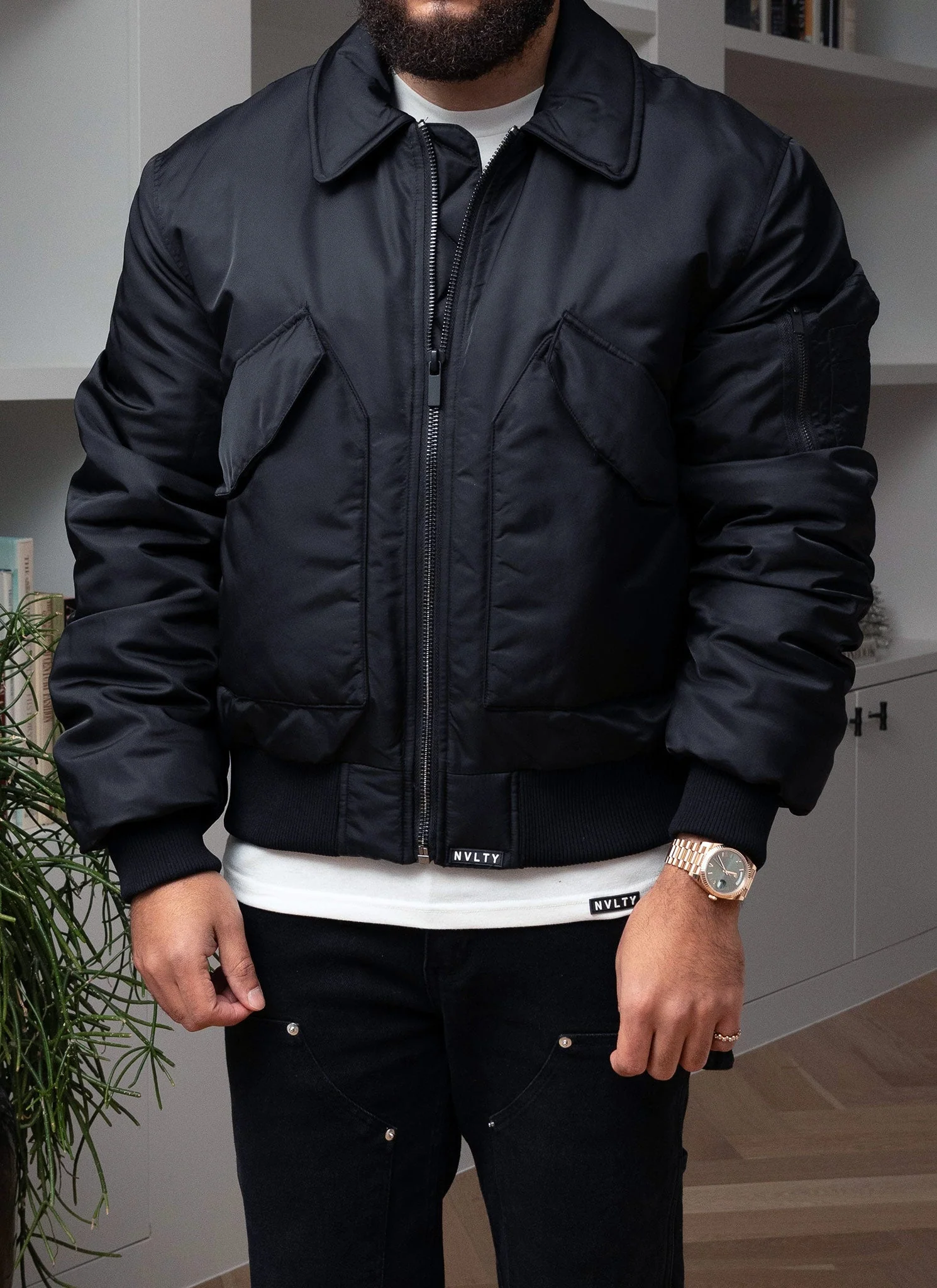 Aviator Flight Jacket - Black - Image 6