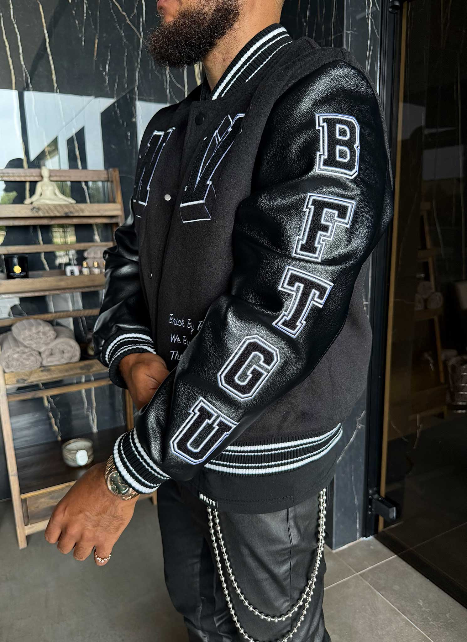 Built From The Ground Up Varsity Jacket - Black - Image 14