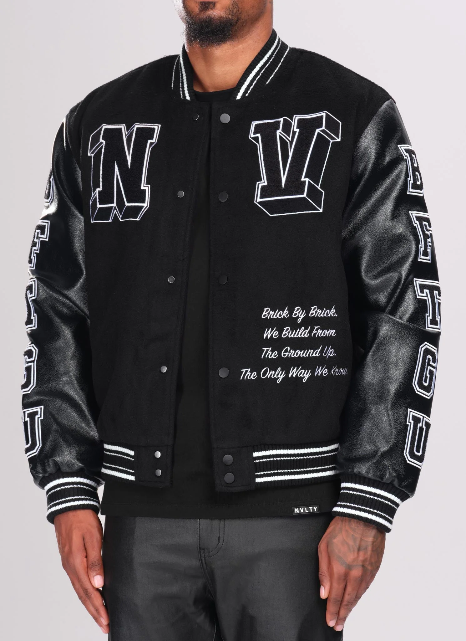 Built From The Ground Up Varsity Jacket - Black - Image 3