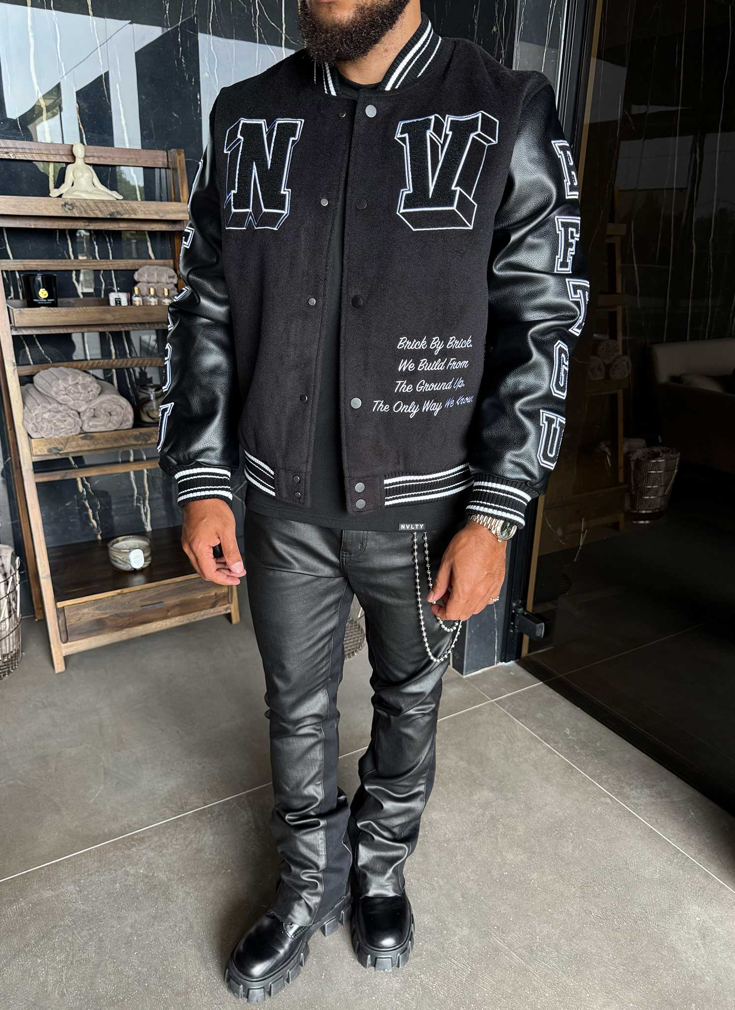 Built From The Ground Up Varsity Jacket - Black - Image 7