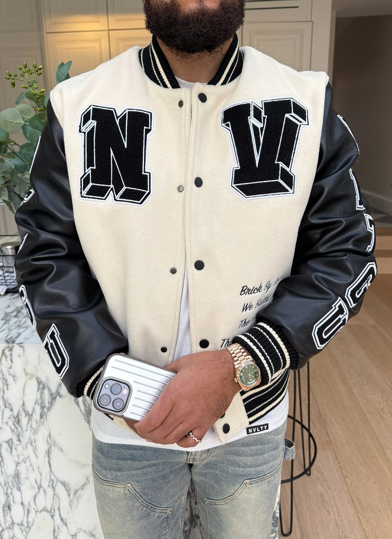 Built From The Ground Up Varsity Jacket - Ivory - Image 11