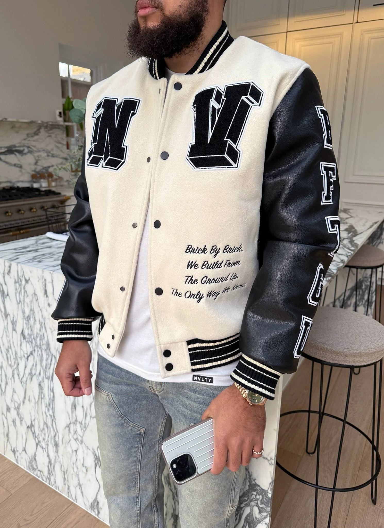 Built From The Ground Up Varsity Jacket - Ivory - Image 14