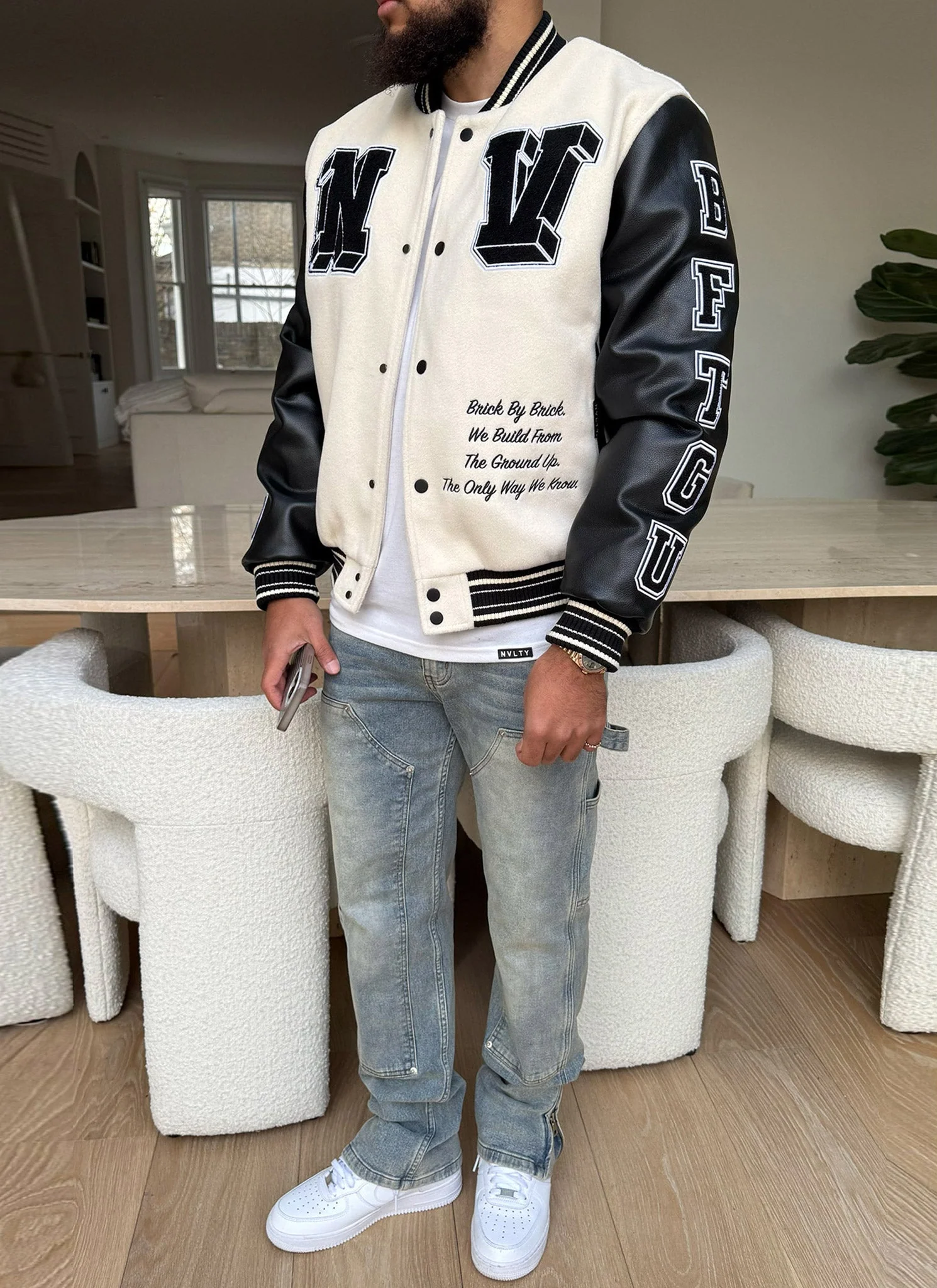 Built From The Ground Up Varsity Jacket - Ivory - Image 15