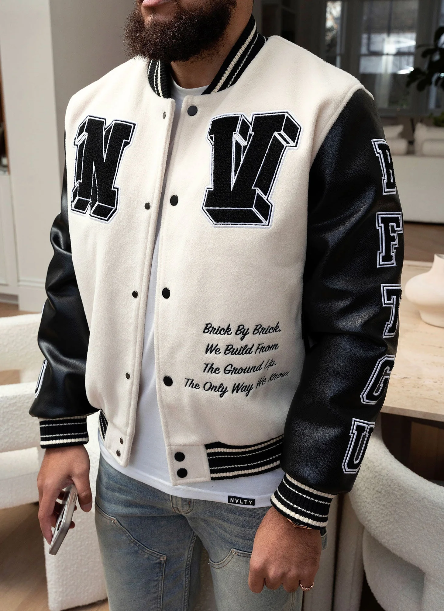 Built From The Ground Up Varsity Jacket - Ivory - Image 2