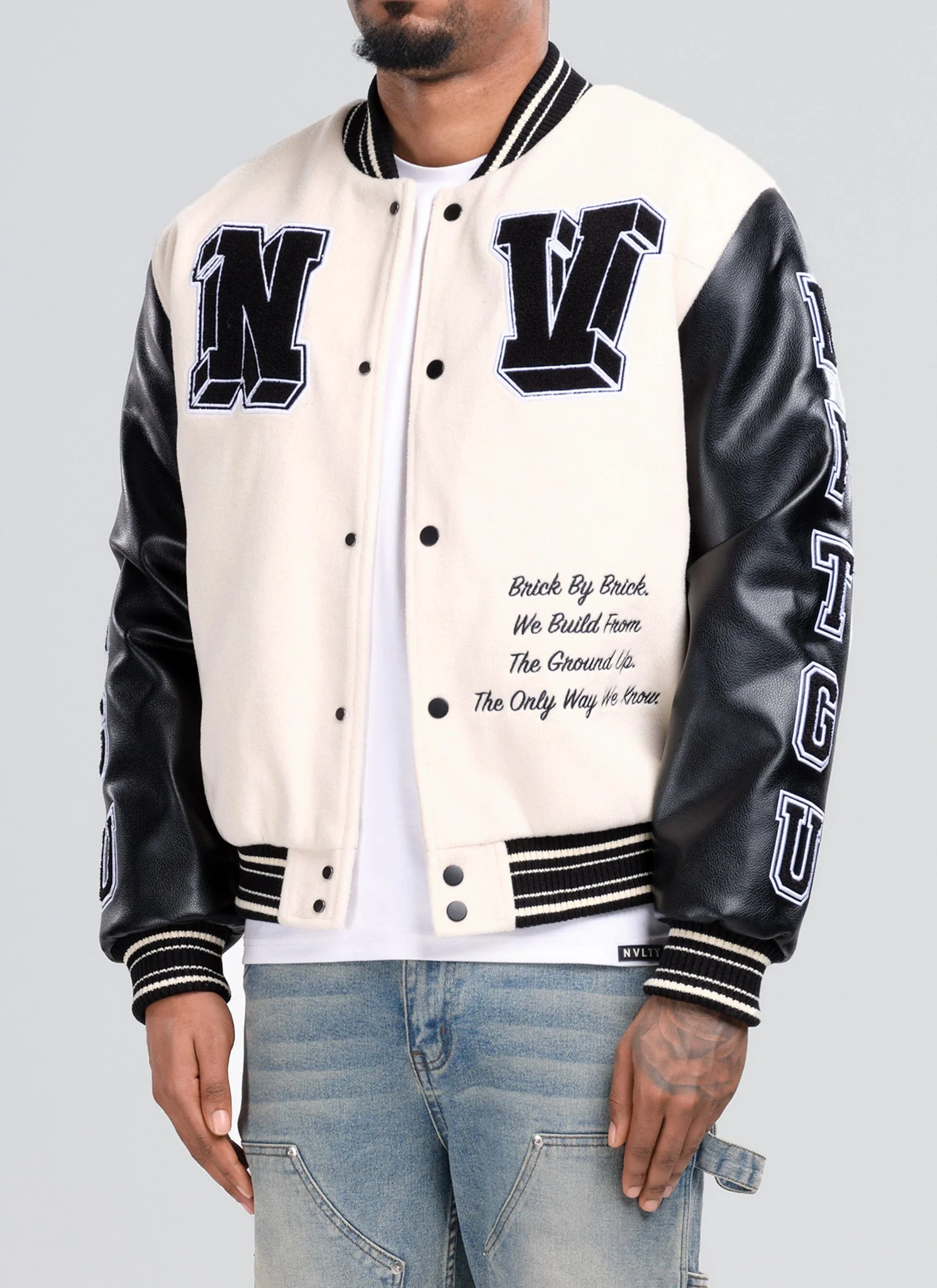 Built From The Ground Up Varsity Jacket - Ivory - Image 5