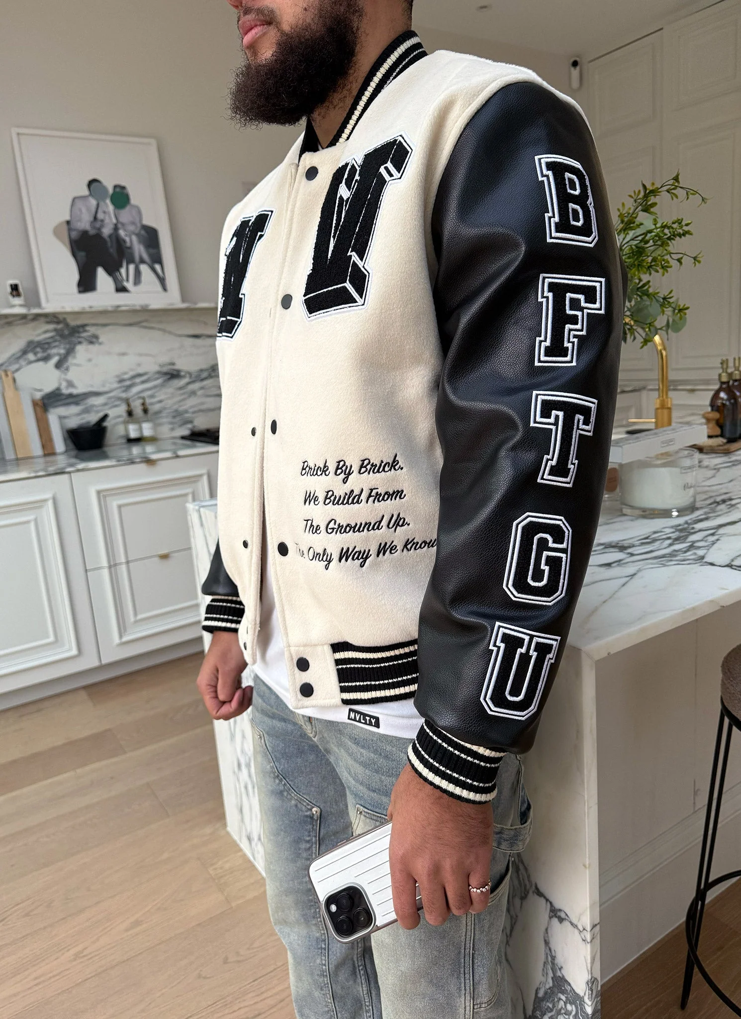 Built From The Ground Up Varsity Jacket - Ivory - Image 8