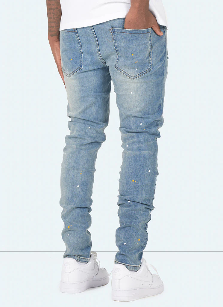 Distressed Paint Jeans - Blue - Image 4