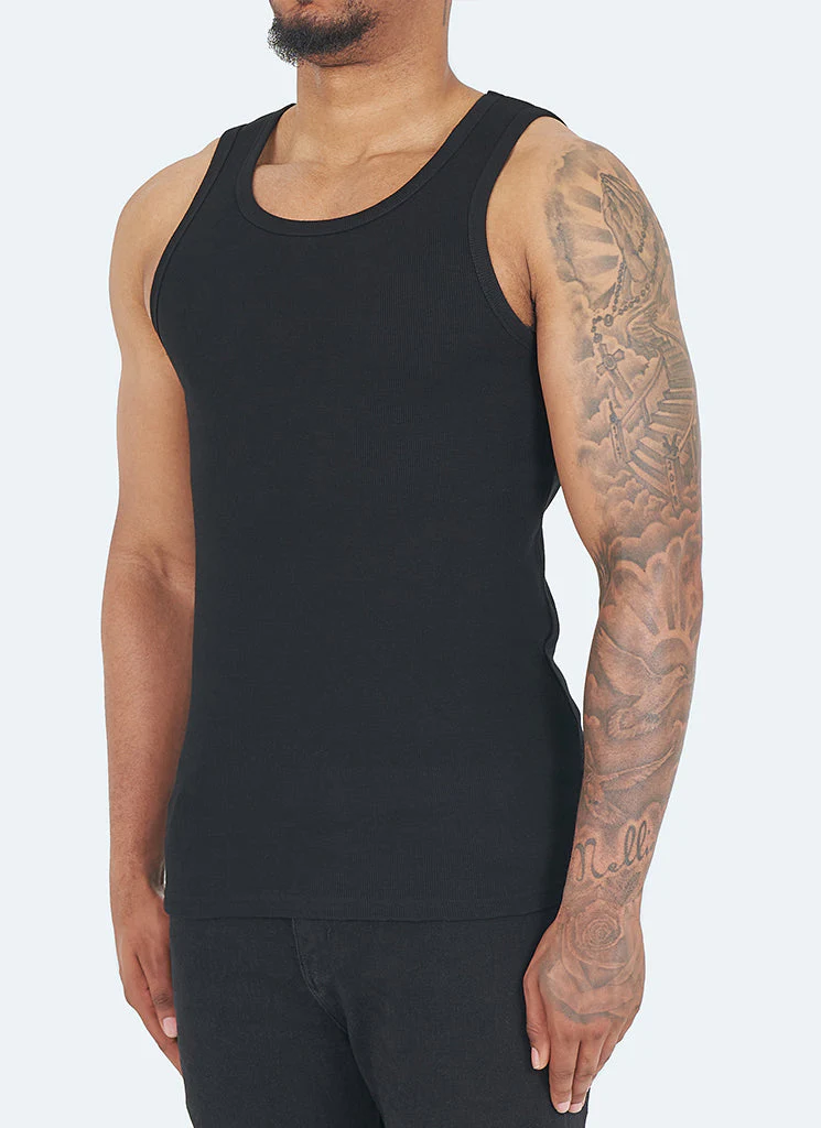 Essential Heavy Ribbed Vest - Black - Image 2