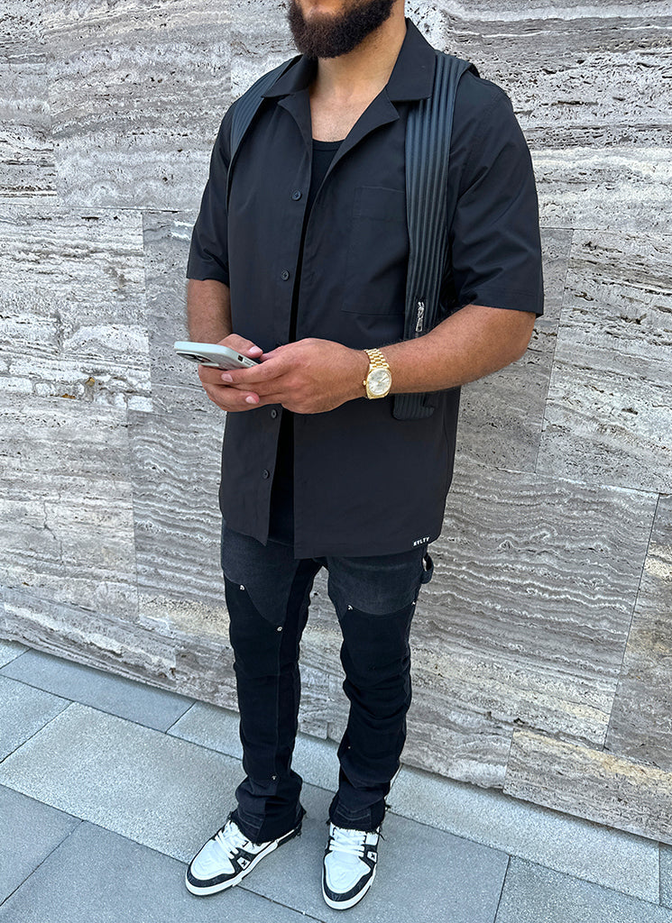 Essential Open Collar Shirt - Black - Image 11