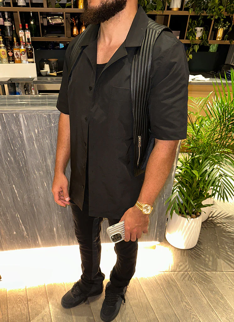 Essential Open Collar Shirt - Black - Image 10