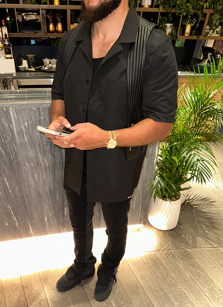 Essential Open Collar Shirt - Black - Image 5