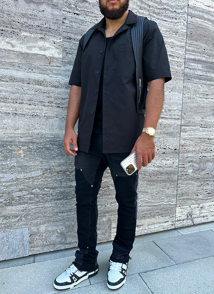 Essential Open Collar Shirt - Black - Image 8