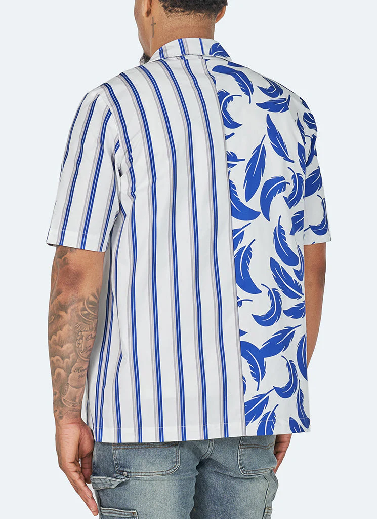 Feather Open Collar Shirt - White/Blue - Image 2