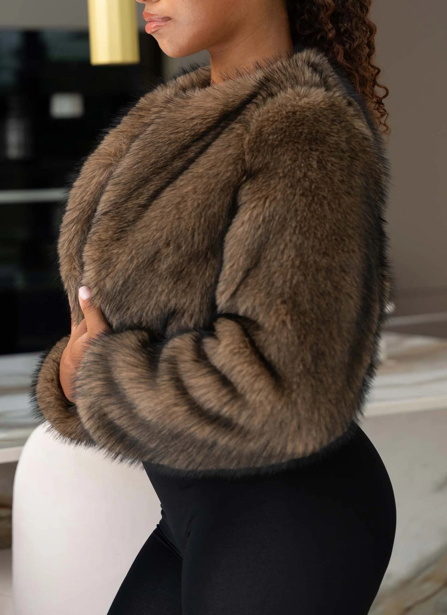 Fur Jacket - Brown - Image 12