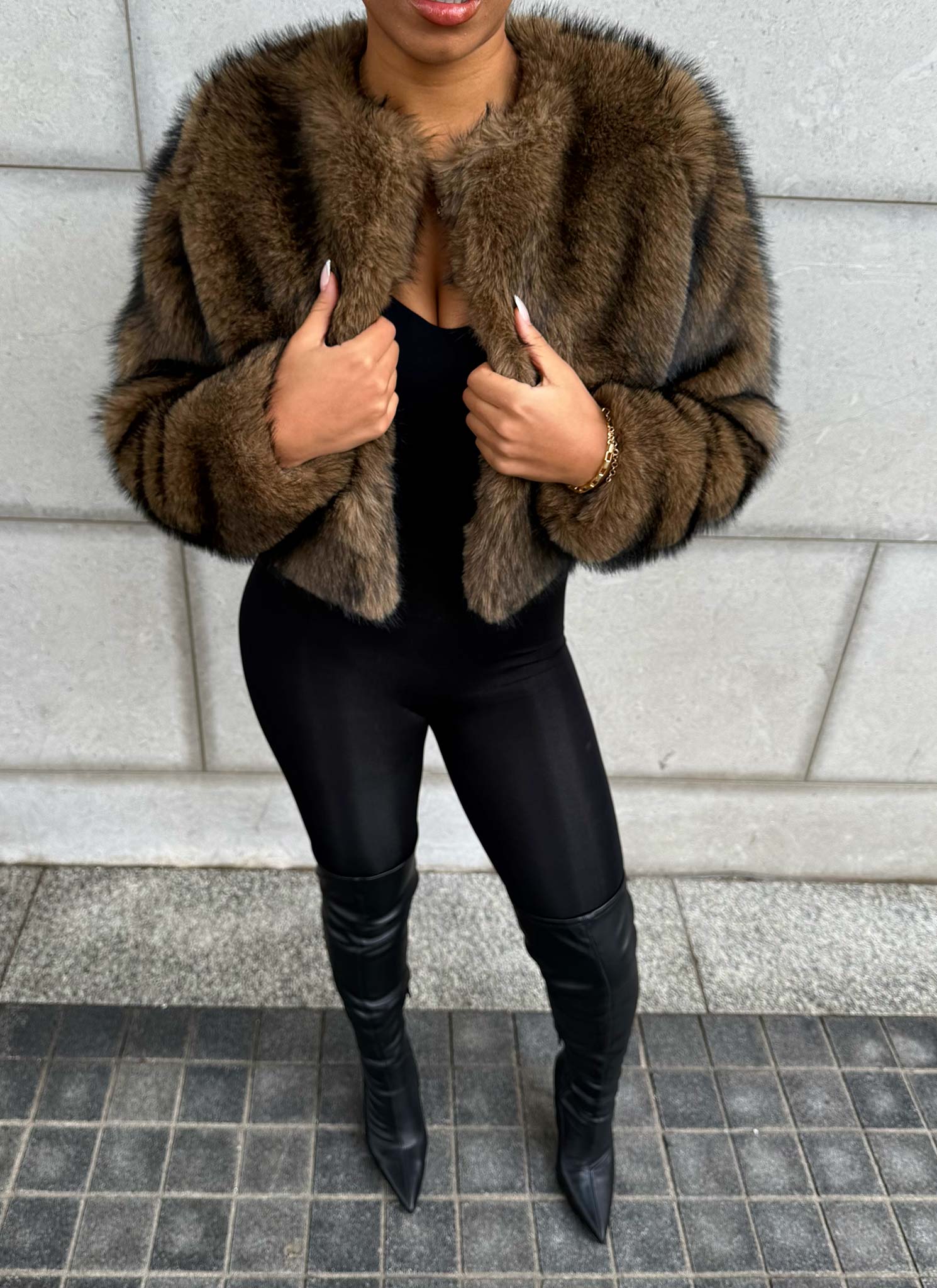 Fur Jacket - Brown - Image 16
