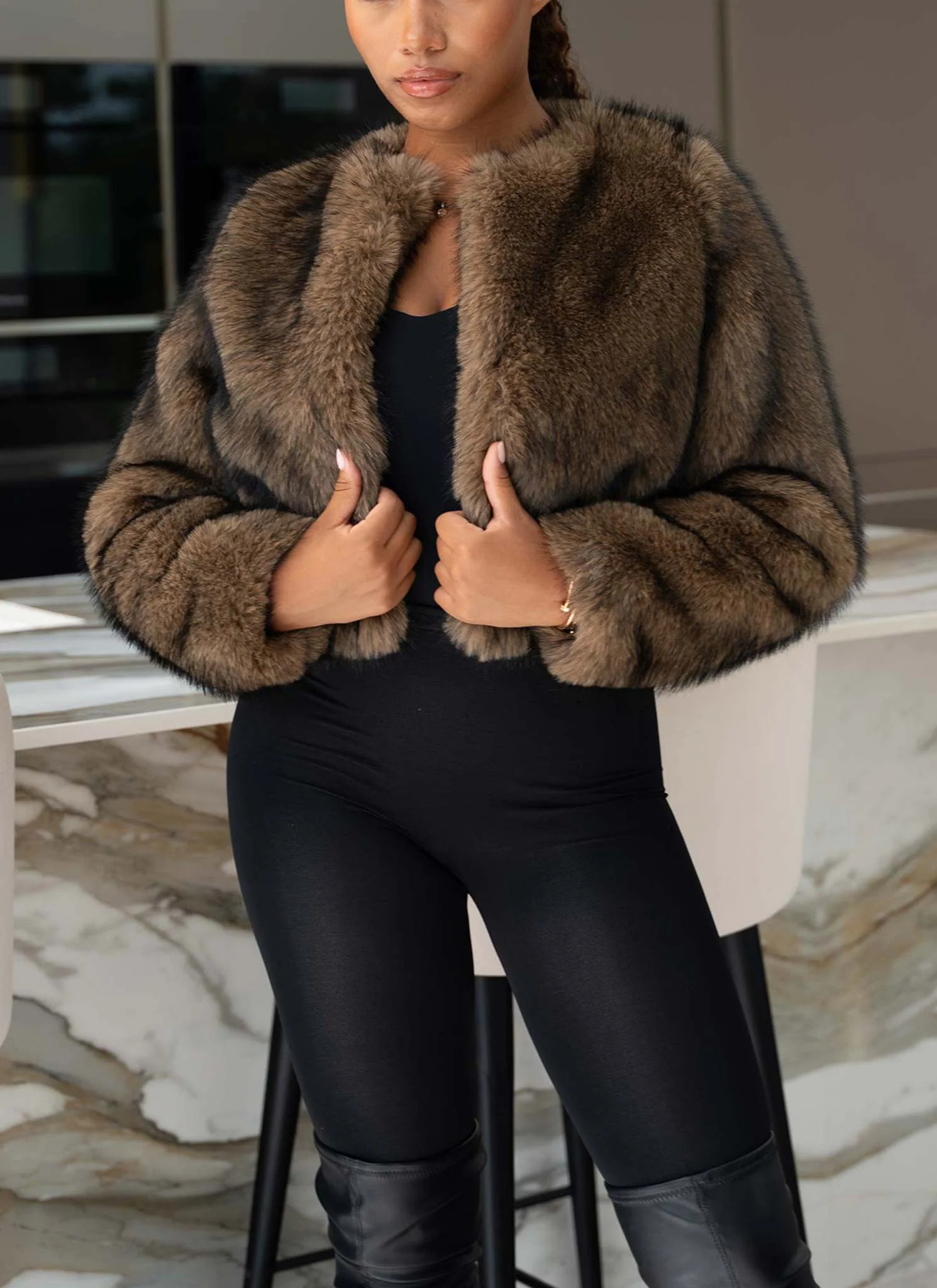 Fur Jacket - Brown - Image 4