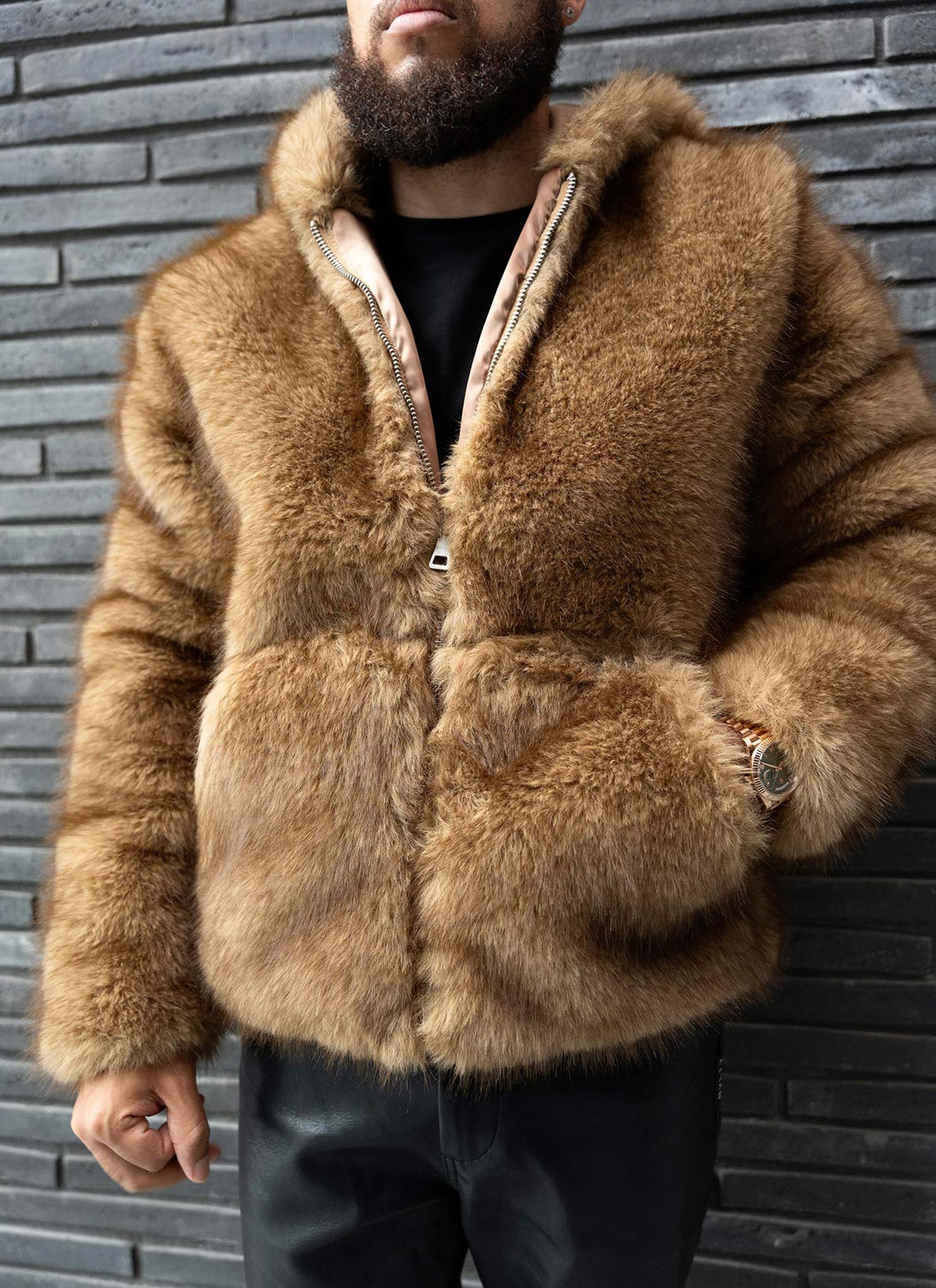 Fur Jacket - Brown - Image 11