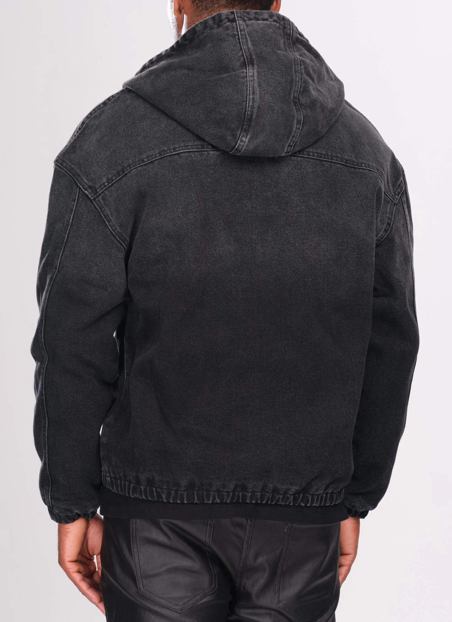 Heavyweight Denim Zip Hoodie - Black - Image 4