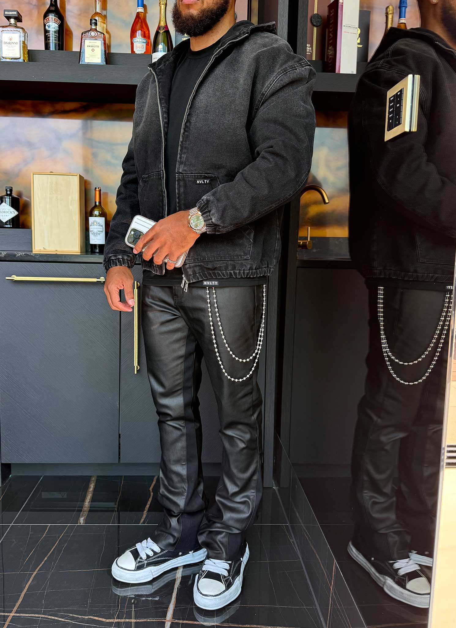 Heavyweight Denim Zip Hoodie - Black - Image 7