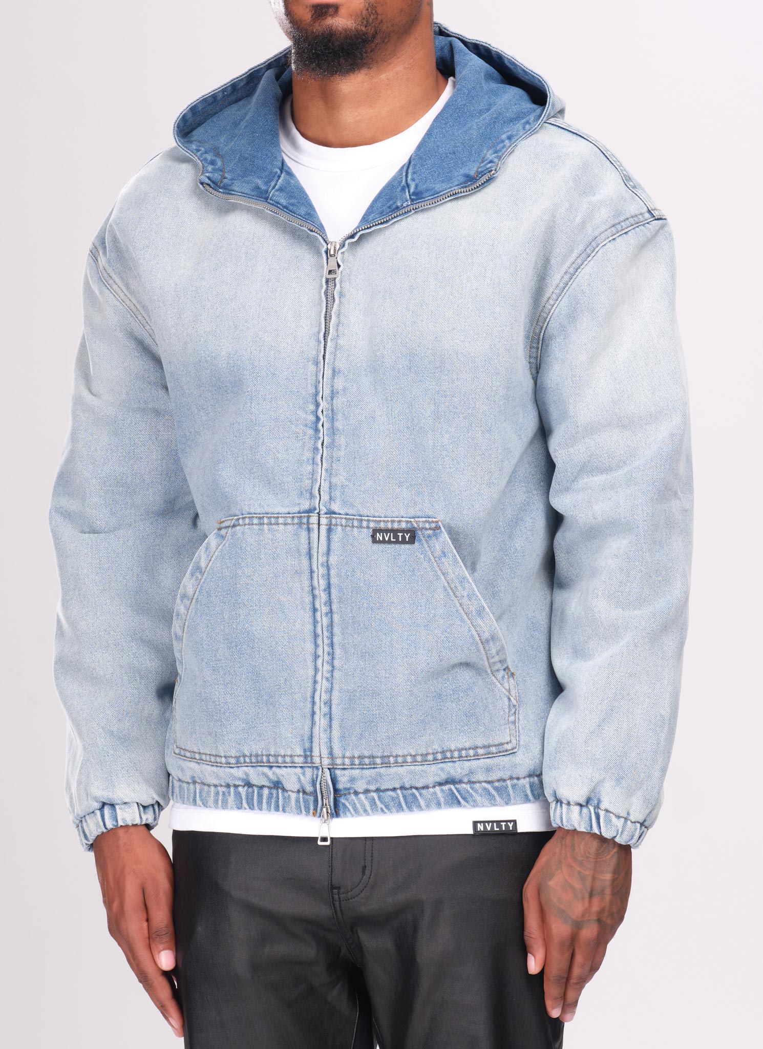 Heavyweight Denim Zip Hoodie - Blue - Image 2