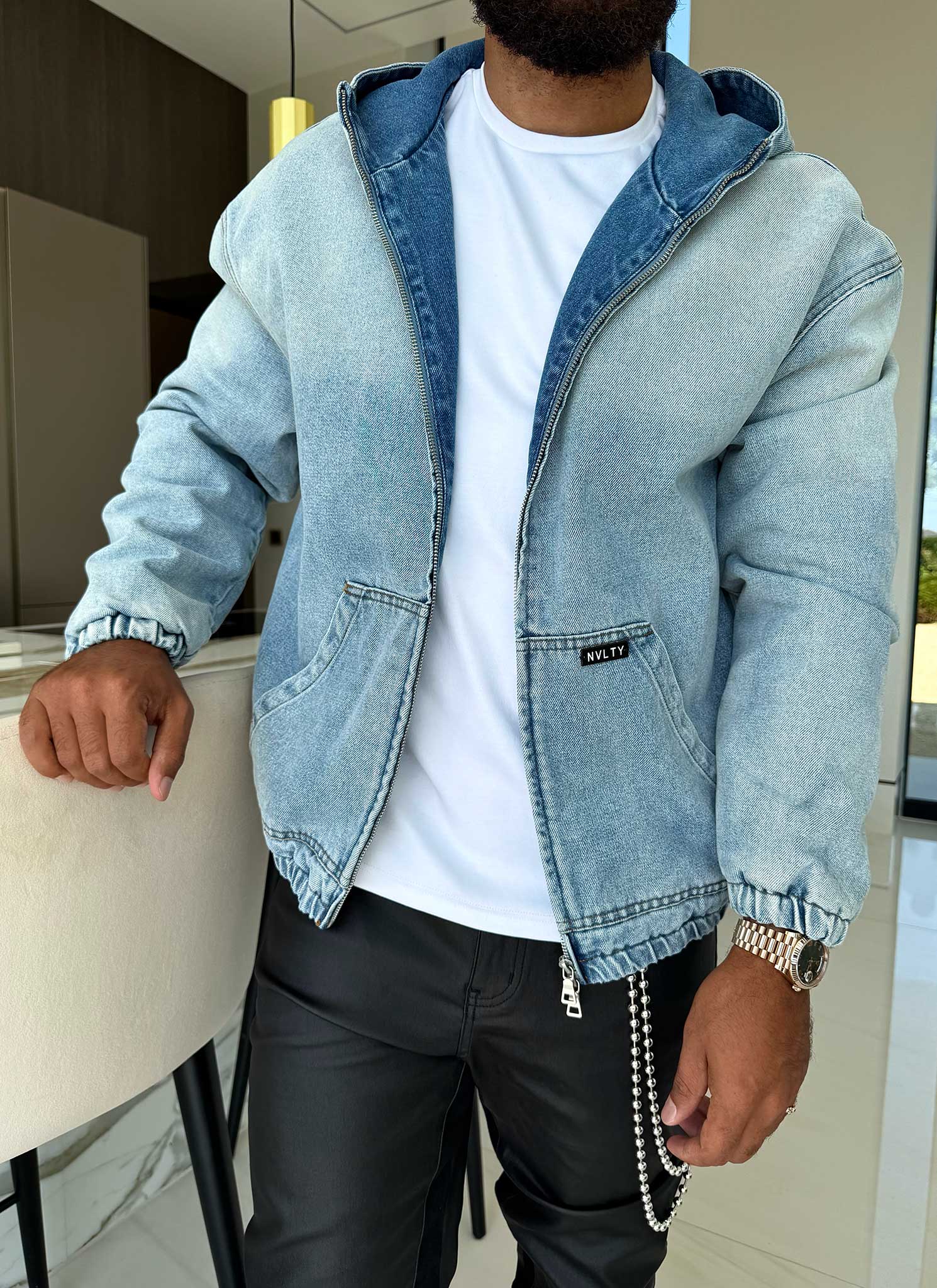 Heavyweight Denim Zip Hoodie - Blue - Image 3