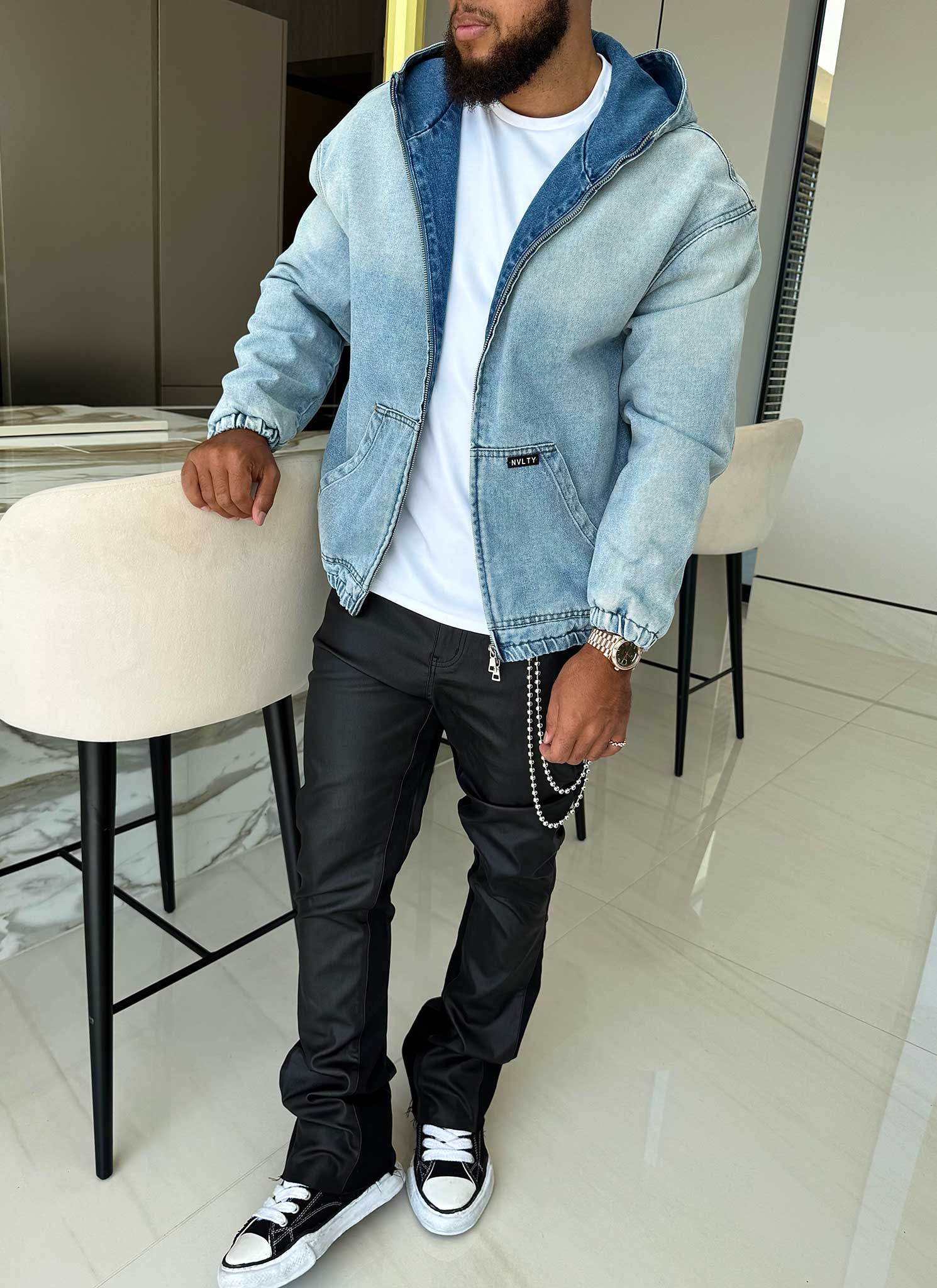 Heavyweight Denim Zip Hoodie - Blue - Image 8