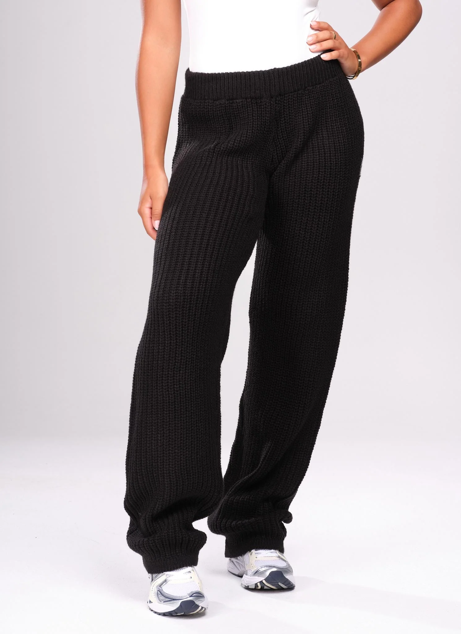 Heavyweight Knitted Joggers - Black - Image 5