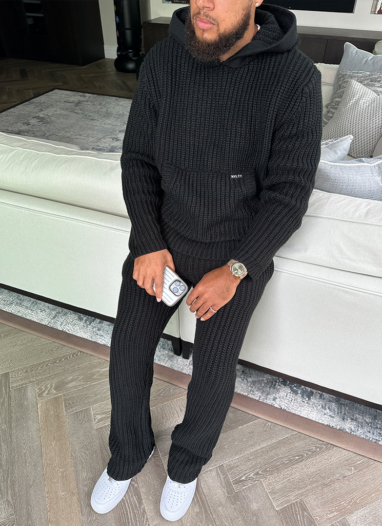 Heavyweight Knitted Joggers - Black - Image 10