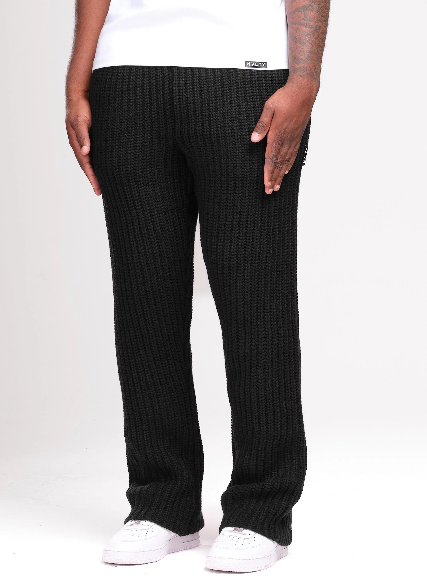 Heavyweight Knitted Joggers - Black - Image 4