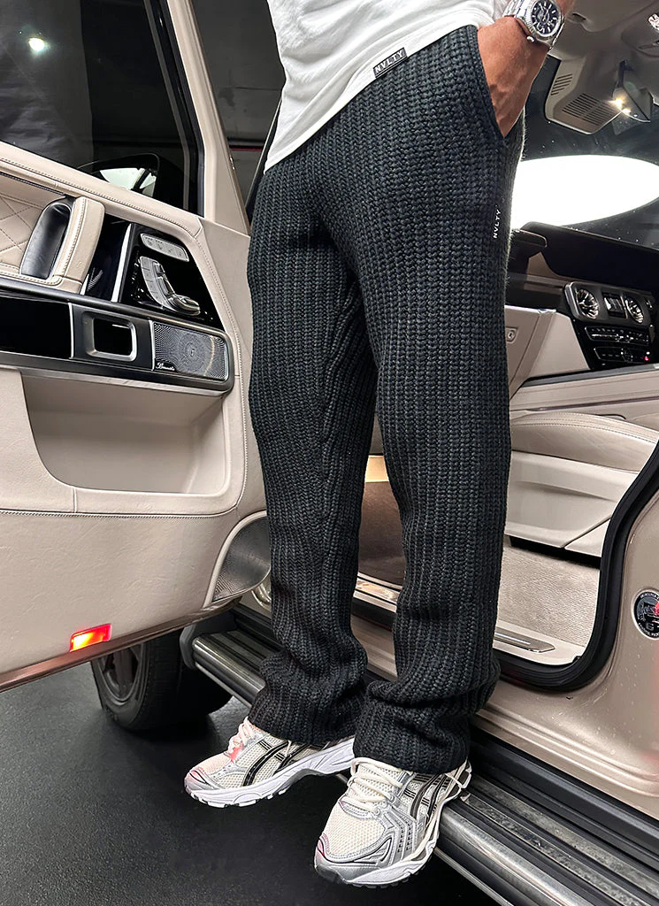 Heavyweight Knitted Joggers - Black - Image 5