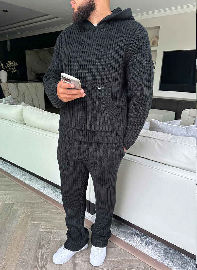 Heavyweight Knitted Joggers - Black - Image 6