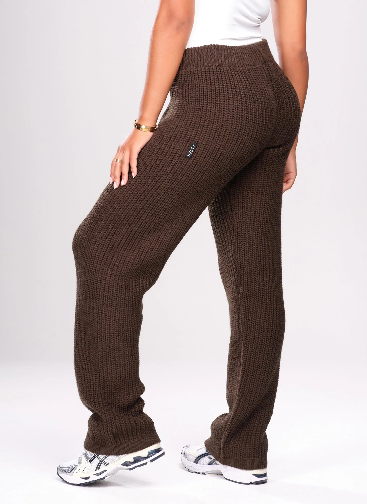 Heavyweight Knitted Joggers - Brown - Image 2