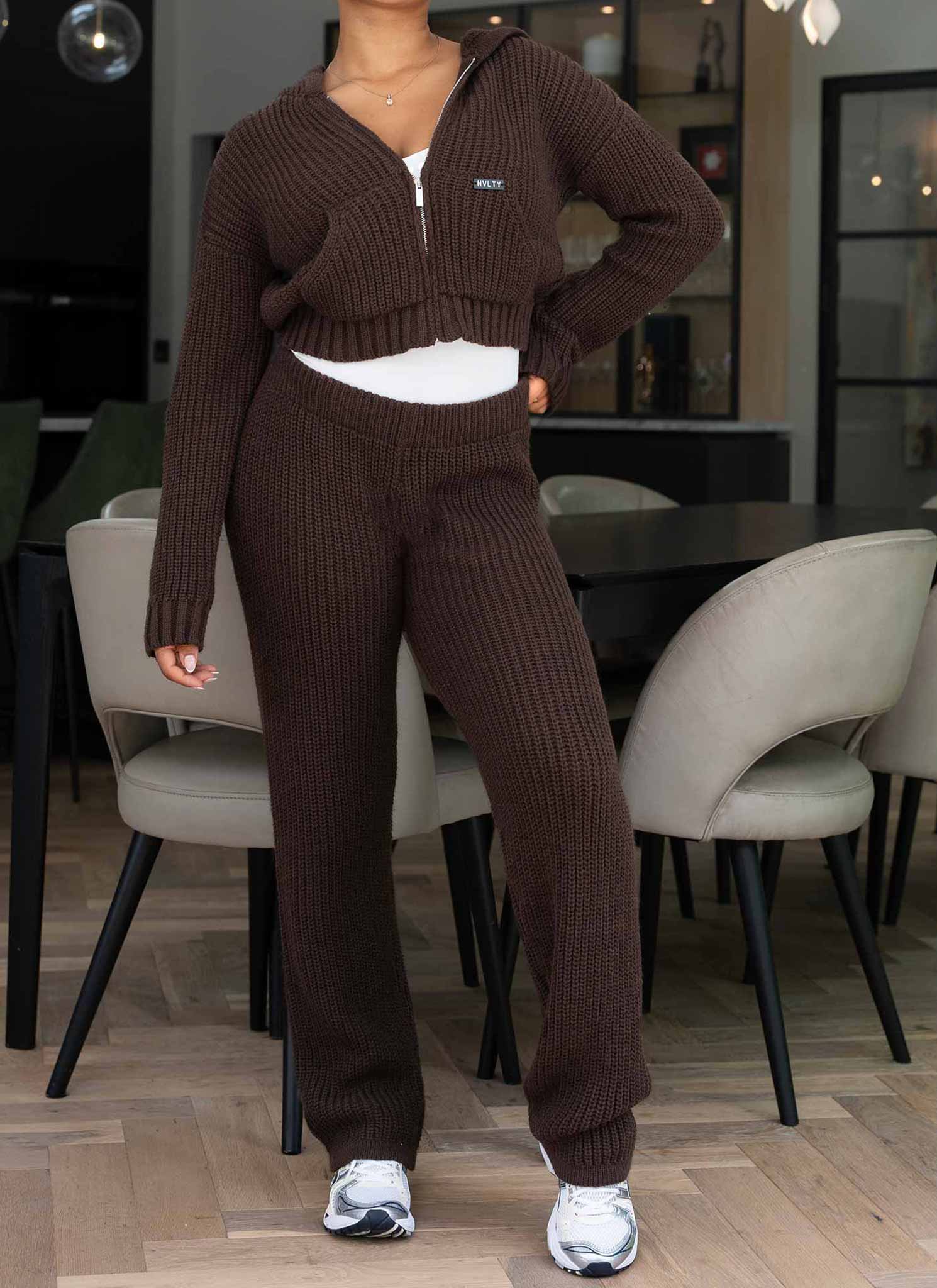 Heavyweight Knitted Joggers - Brown - Image 3