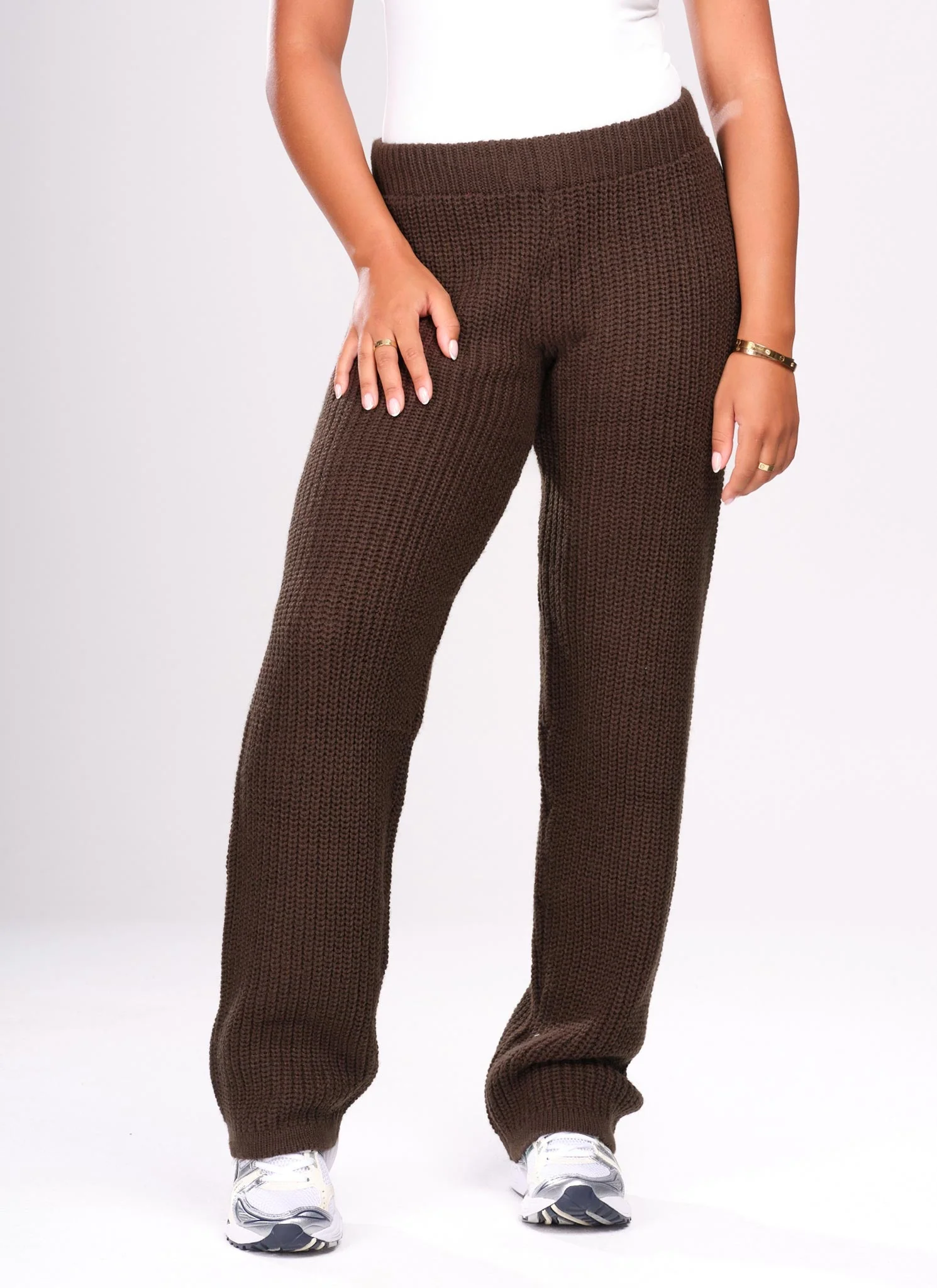 Heavyweight Knitted Joggers - Brown - Image 4