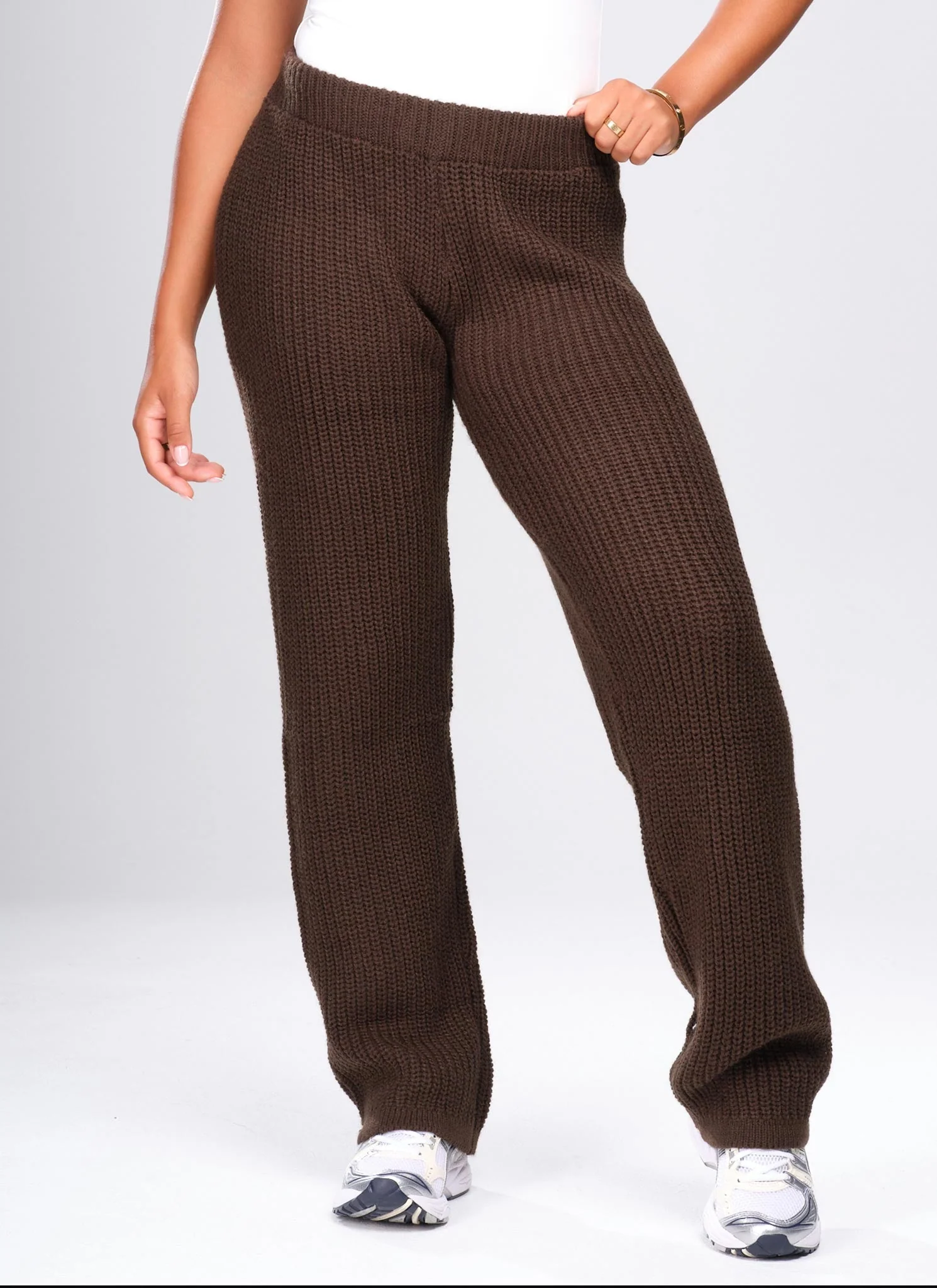 Heavyweight Knitted Joggers - Brown - Image 6