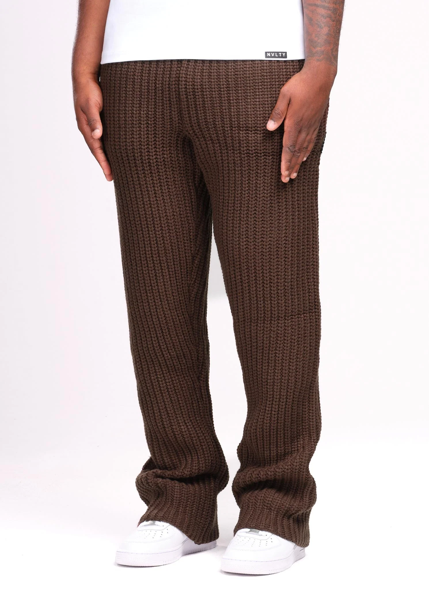 Heavyweight Knitted Joggers - Brown - Image 4