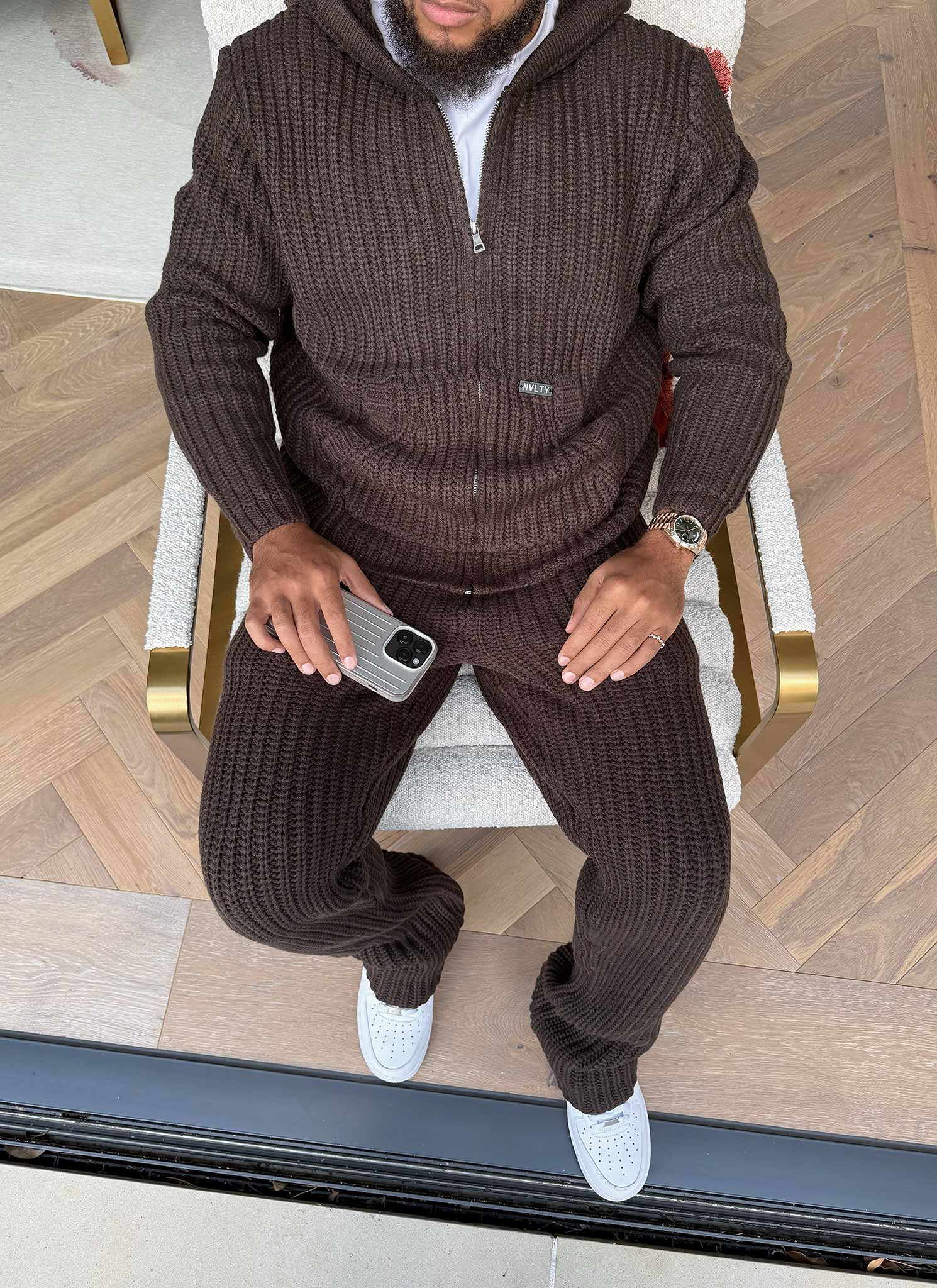 Heavyweight Knitted Joggers - Brown - Image 7