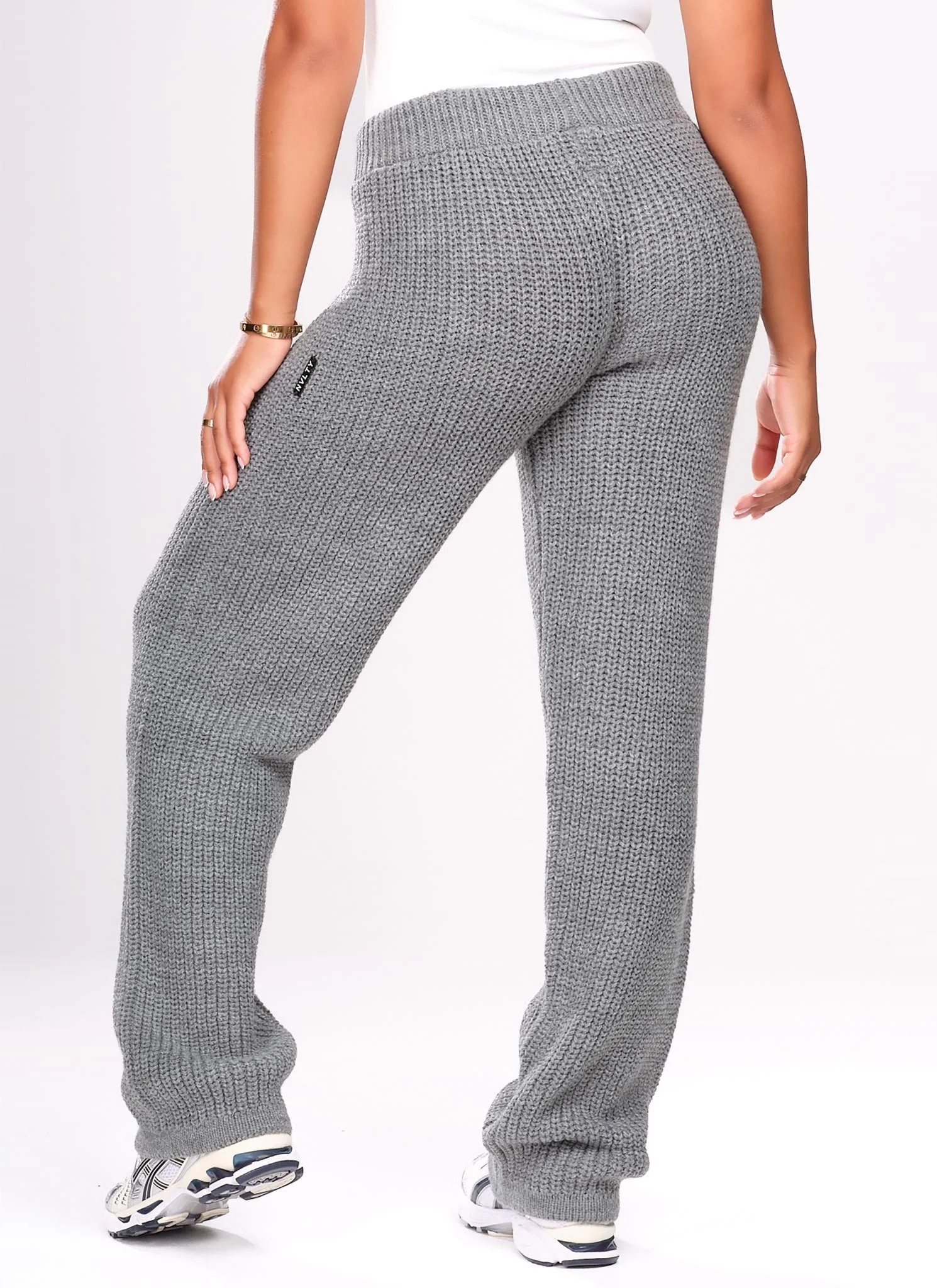Heavyweight Knitted Joggers - Grey - Image 2