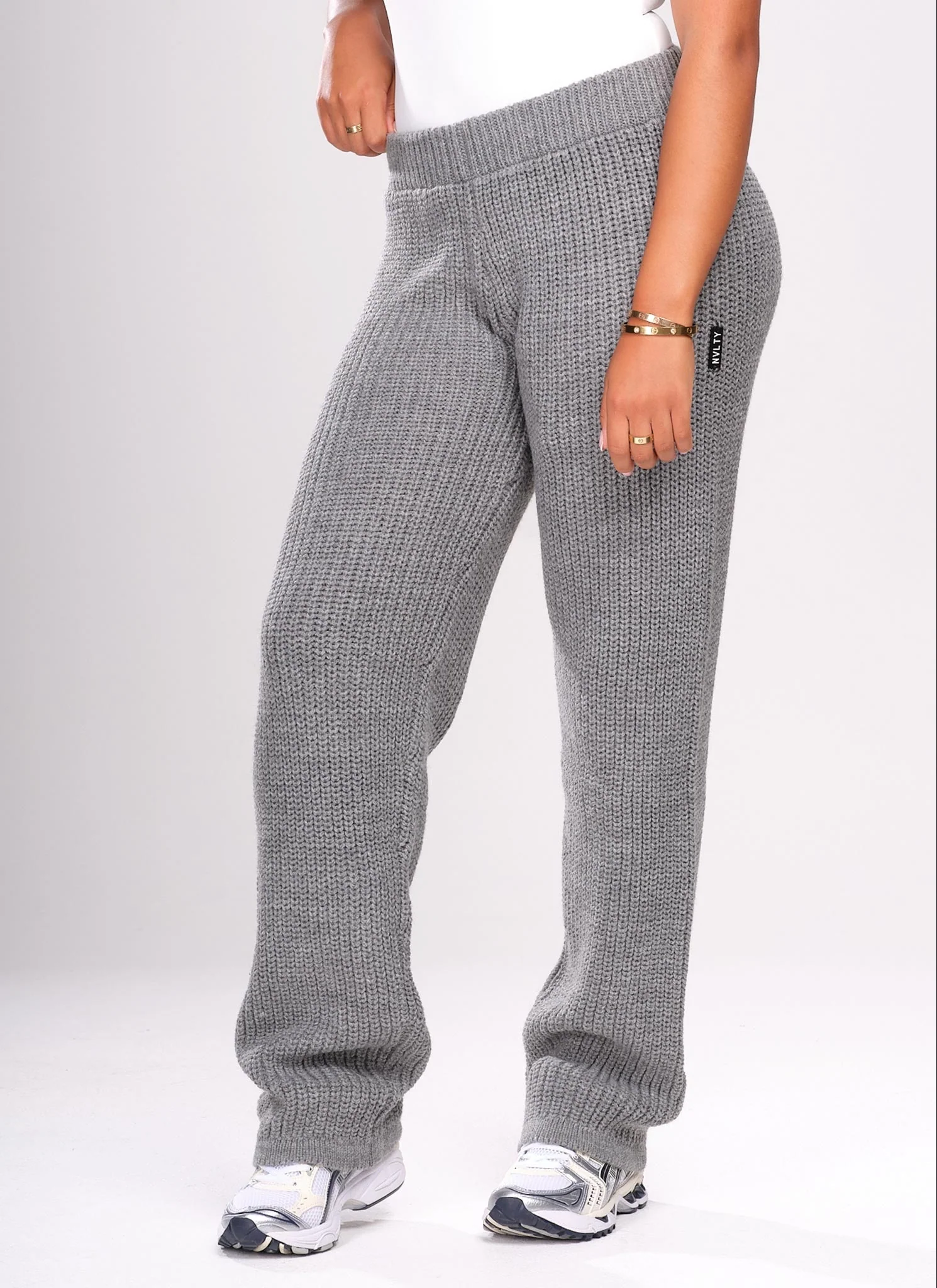 Heavyweight Knitted Joggers - Grey - Image 4