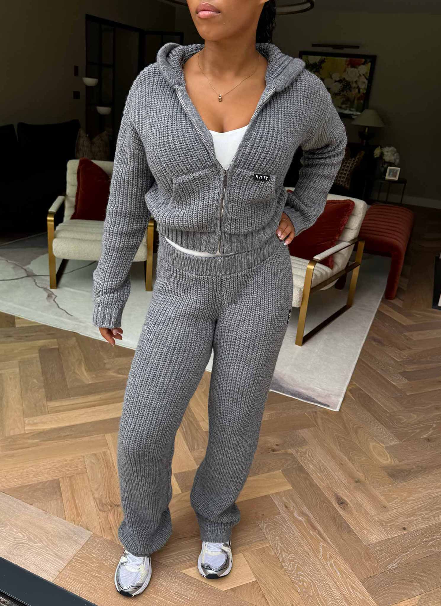 Heavyweight Knitted Joggers - Grey - Image 8