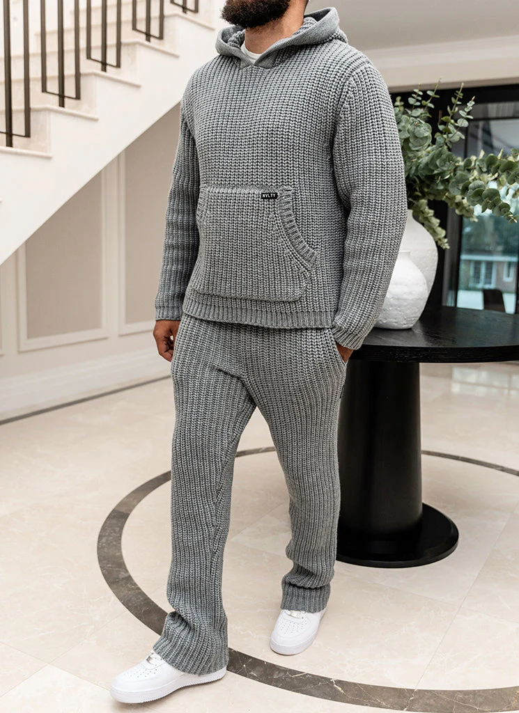 Heavyweight Knitted Joggers - Grey - Image 12