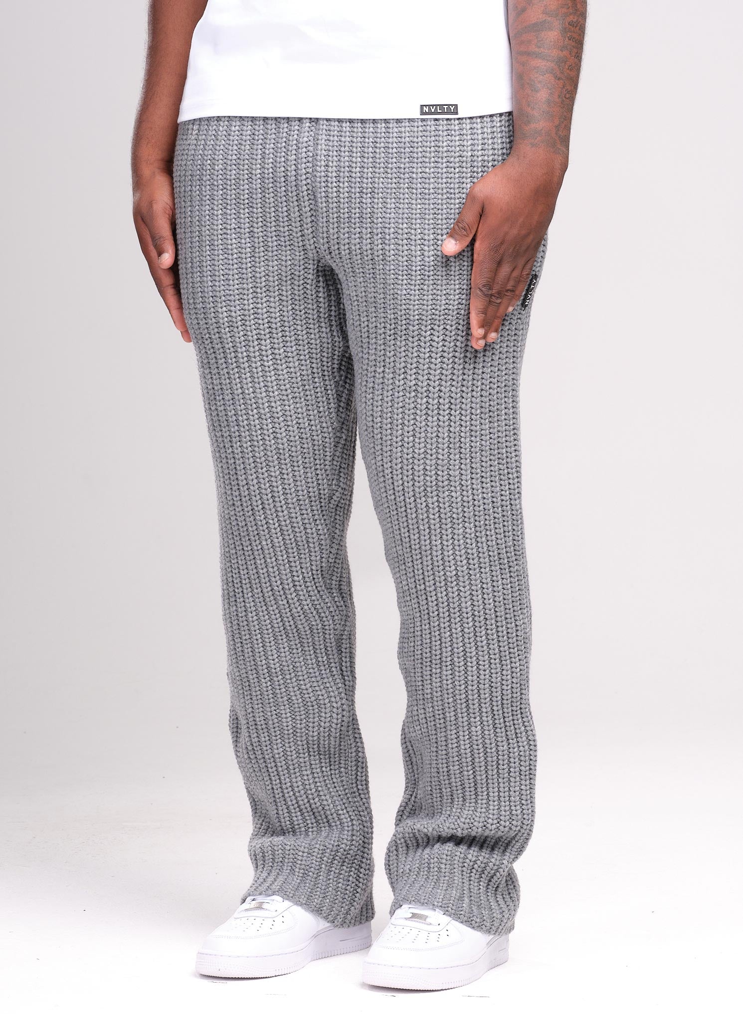 Heavyweight Knitted Joggers - Grey - Image 2