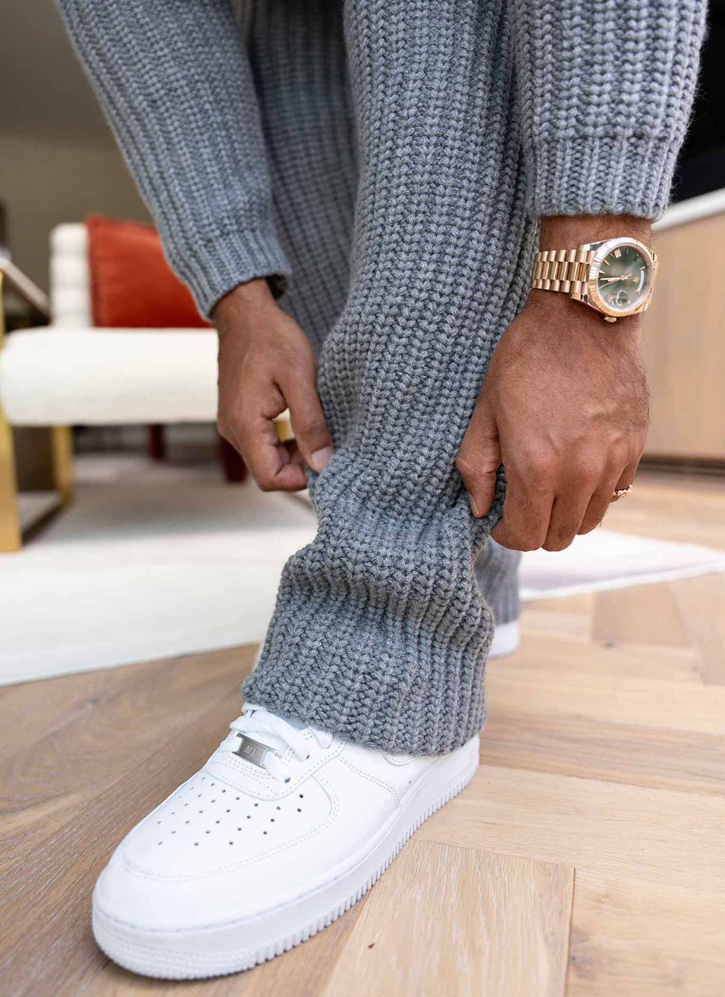 Heavyweight Knitted Joggers - Grey - Image 3