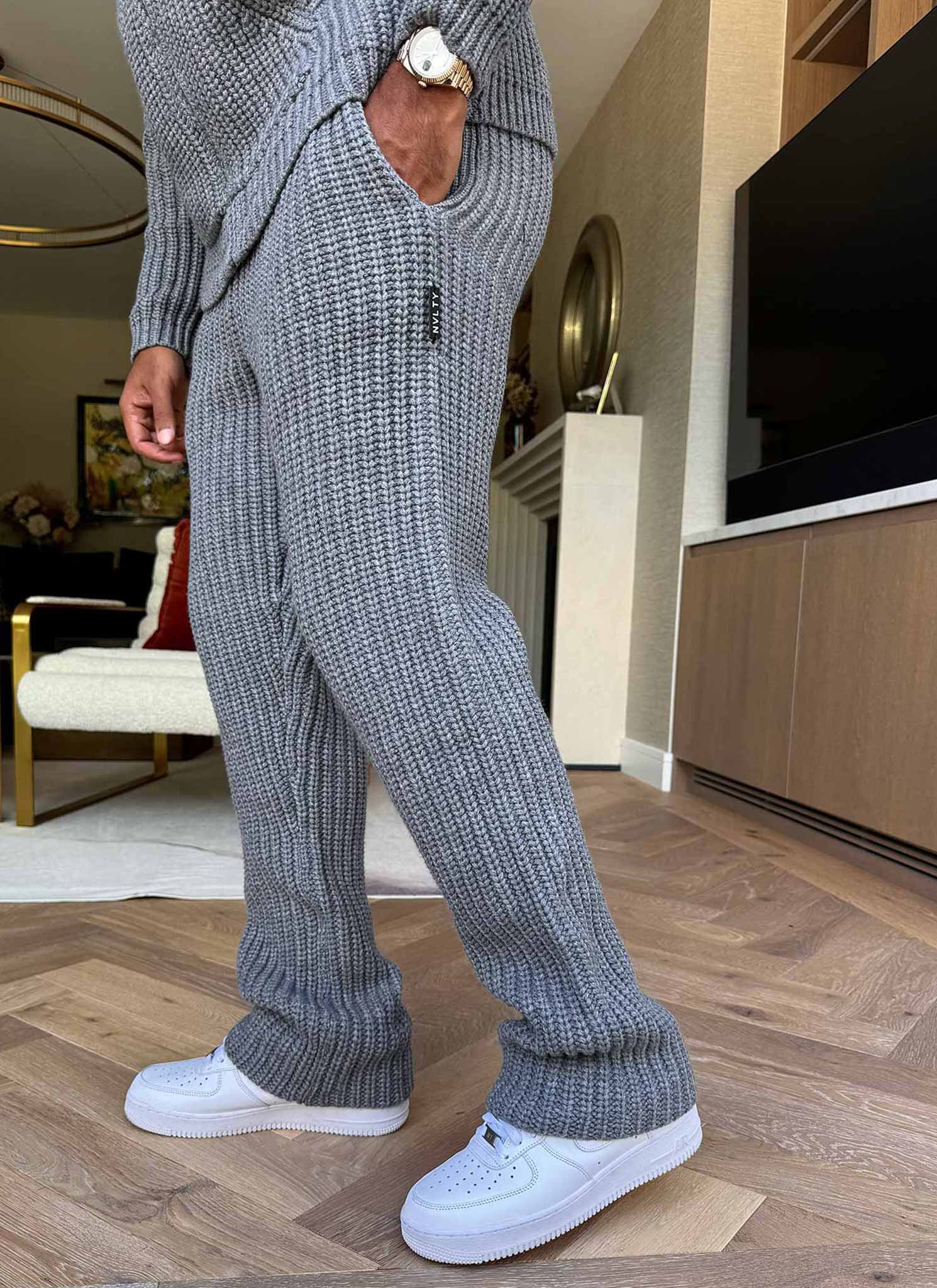 Heavyweight Knitted Joggers - Grey - Image 6