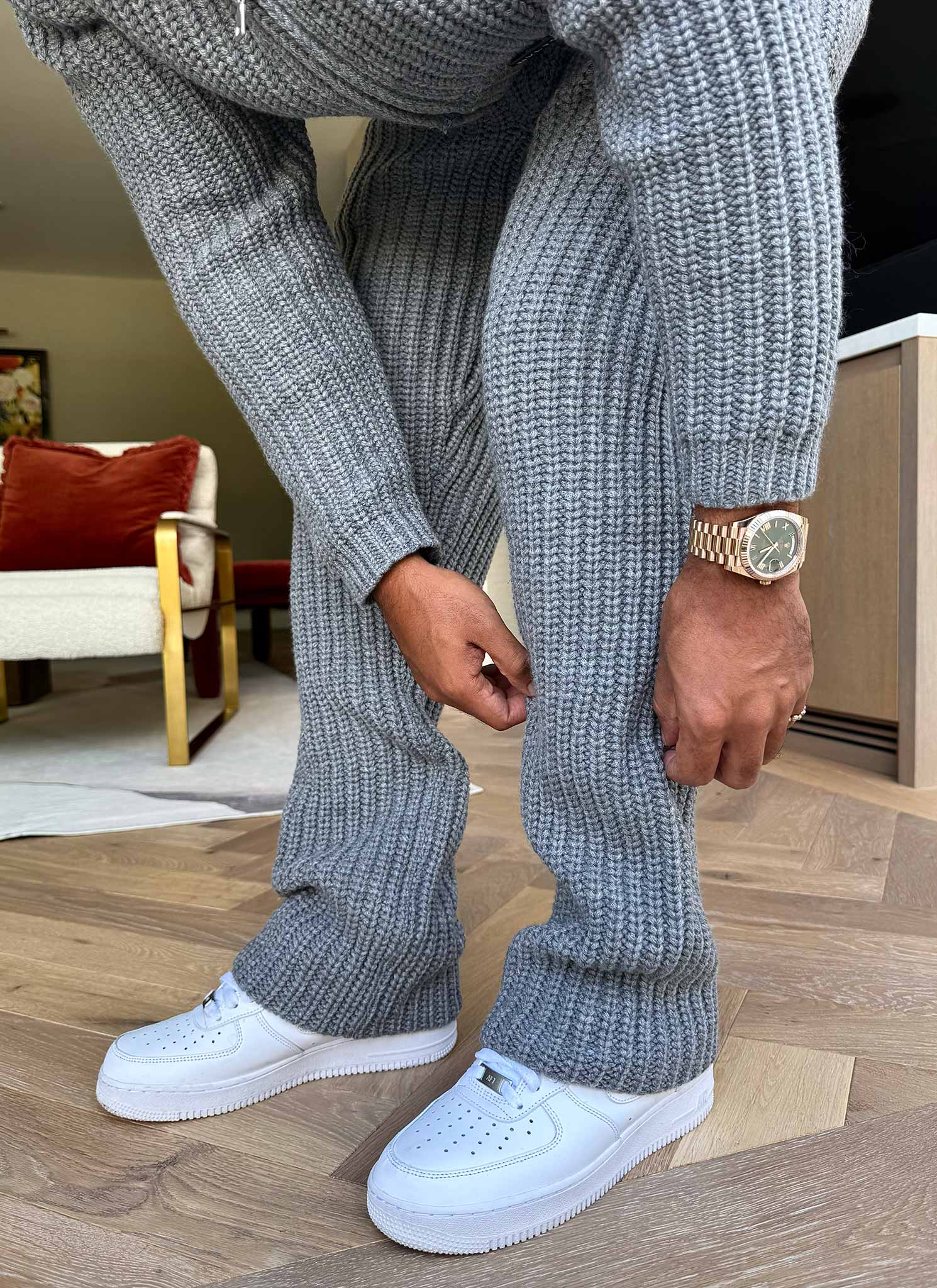 Heavyweight Knitted Joggers - Grey - Image 8