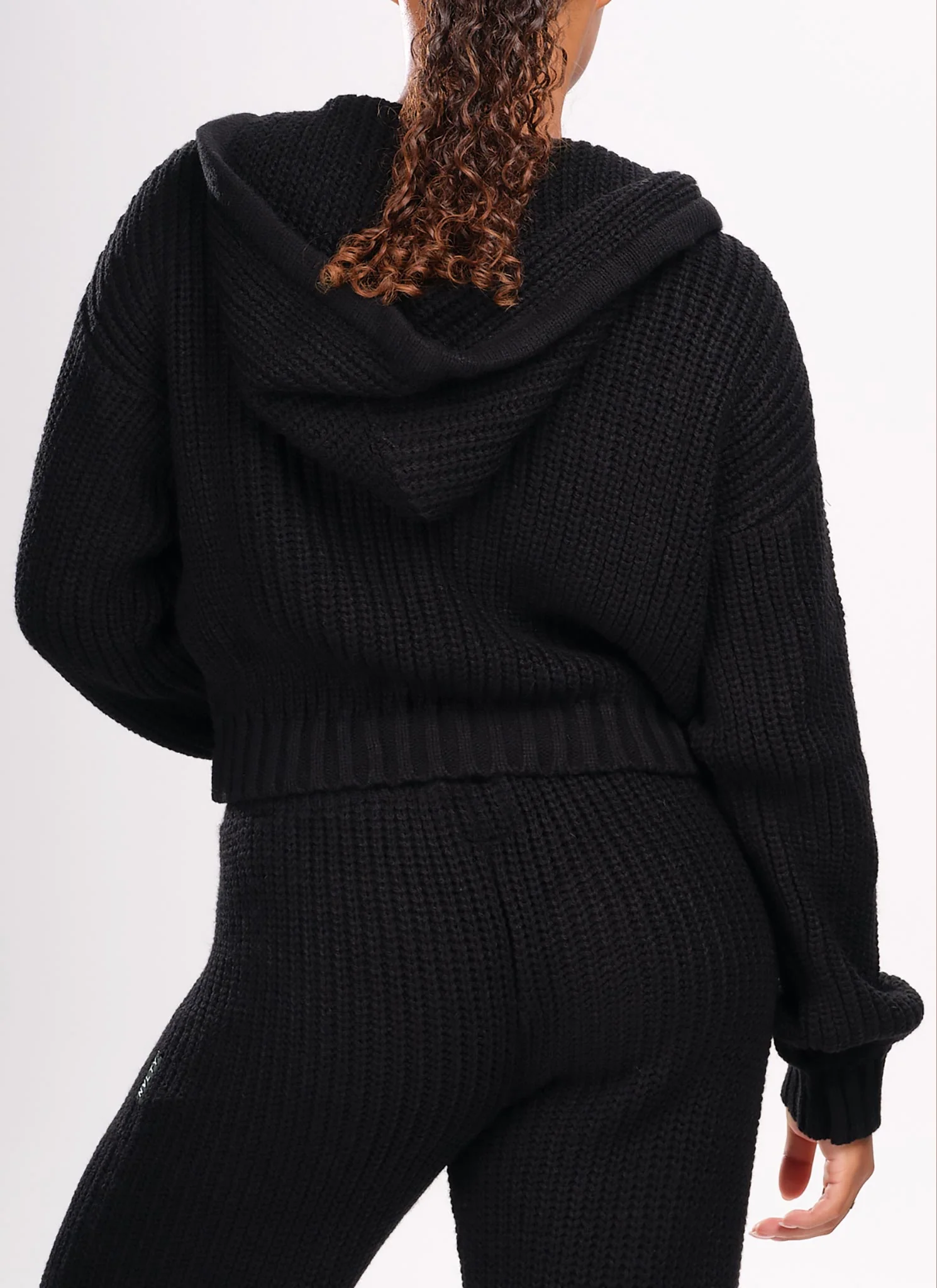 Heavyweight Knitted Zip Hoodie - Black - Image 2