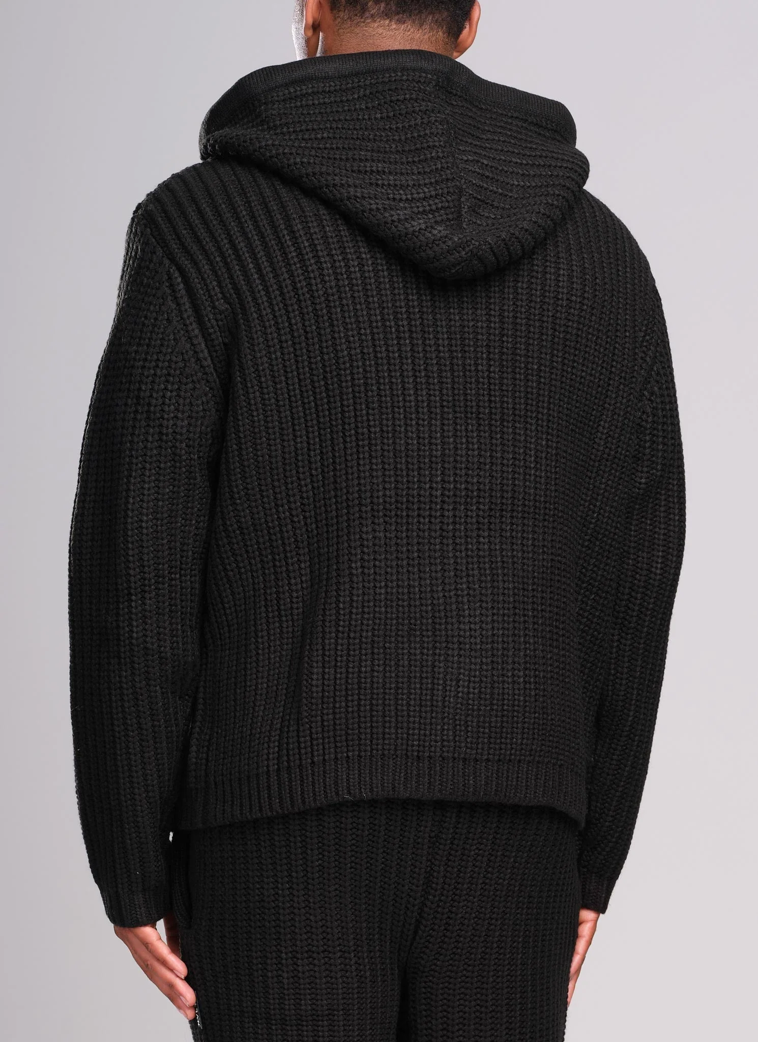Heavyweight Knitted Zip Hoodie - Black - Image 4