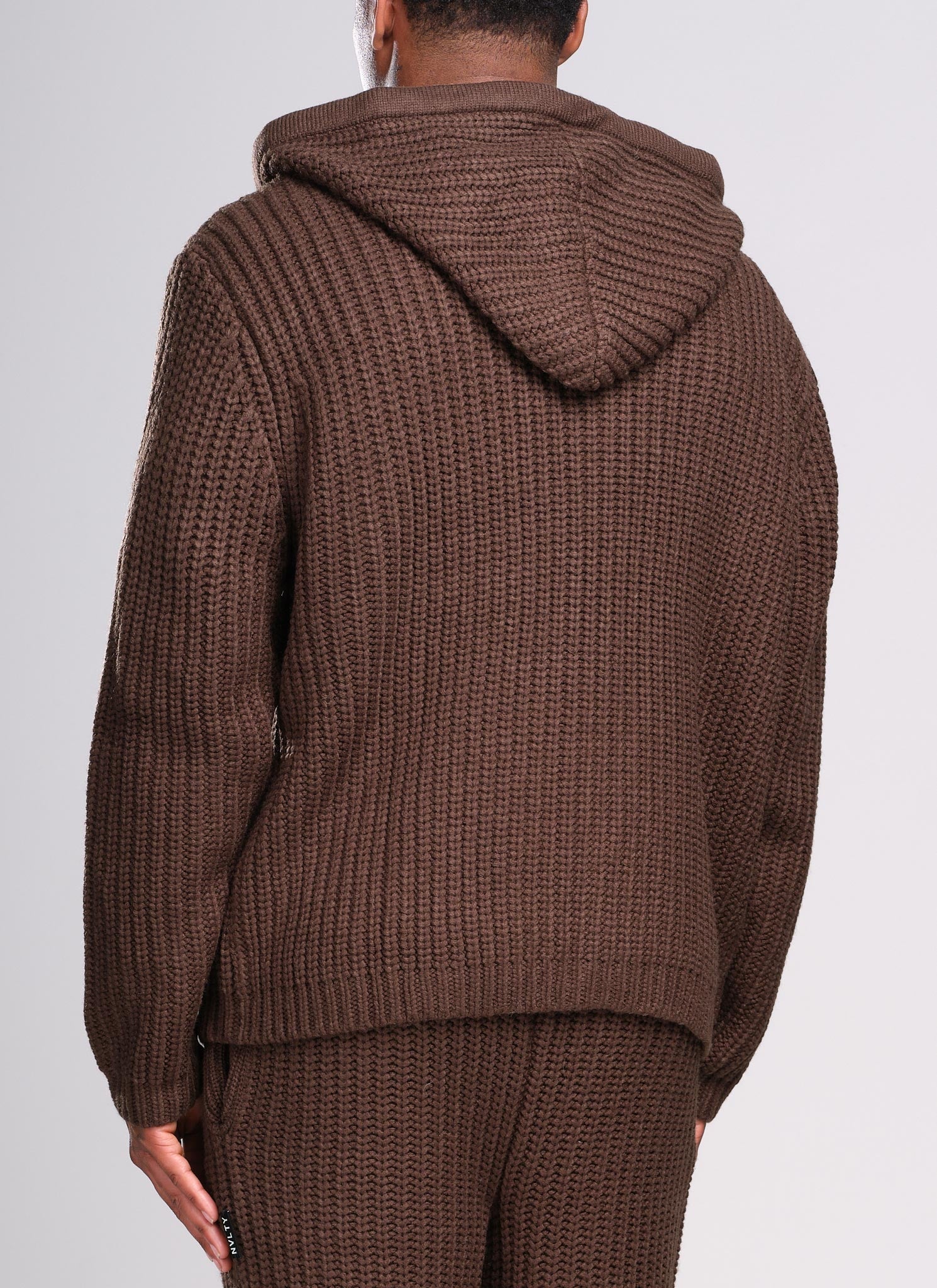 Heavyweight Knitted Zip Hoodie - Brown - Image 4