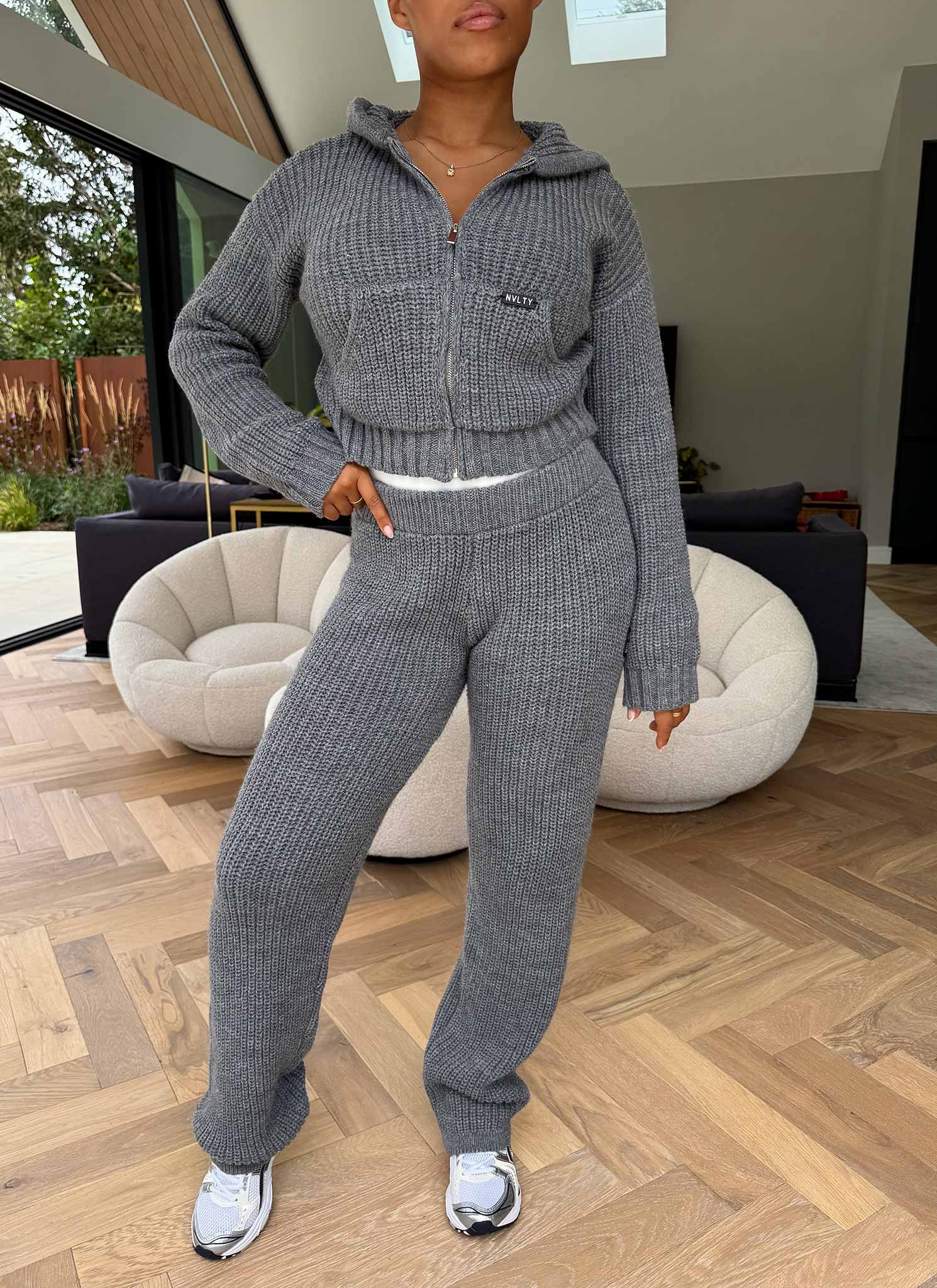 Heavyweight Knitted Zip Hoodie - Grey - Image 10