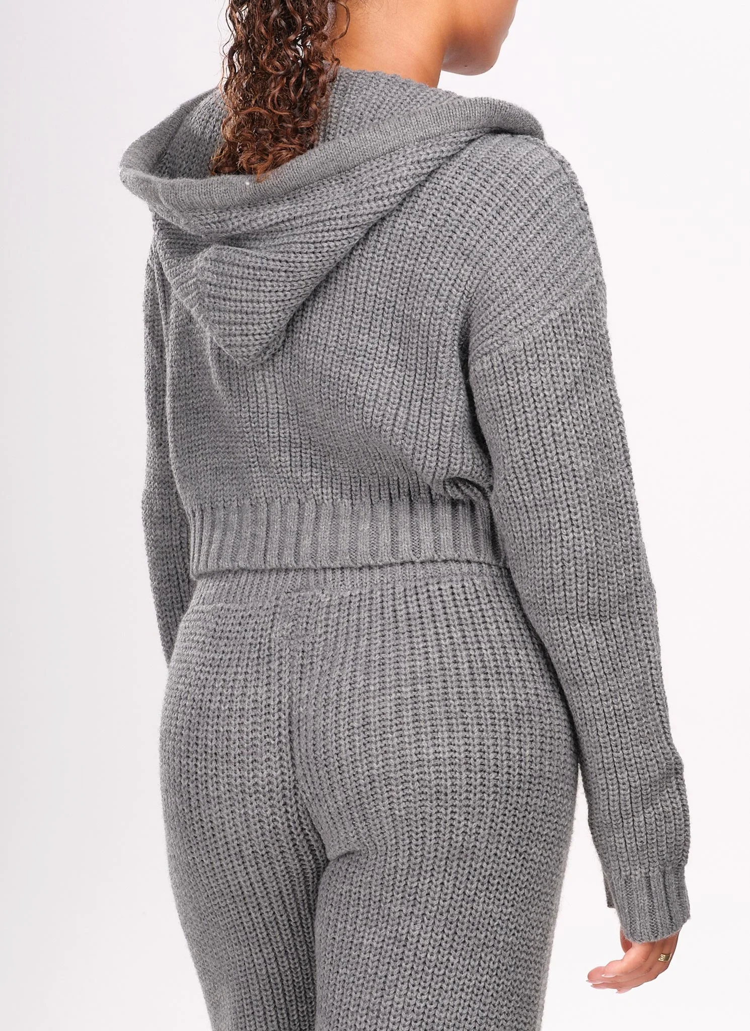 Heavyweight Knitted Zip Hoodie - Grey - Image 4